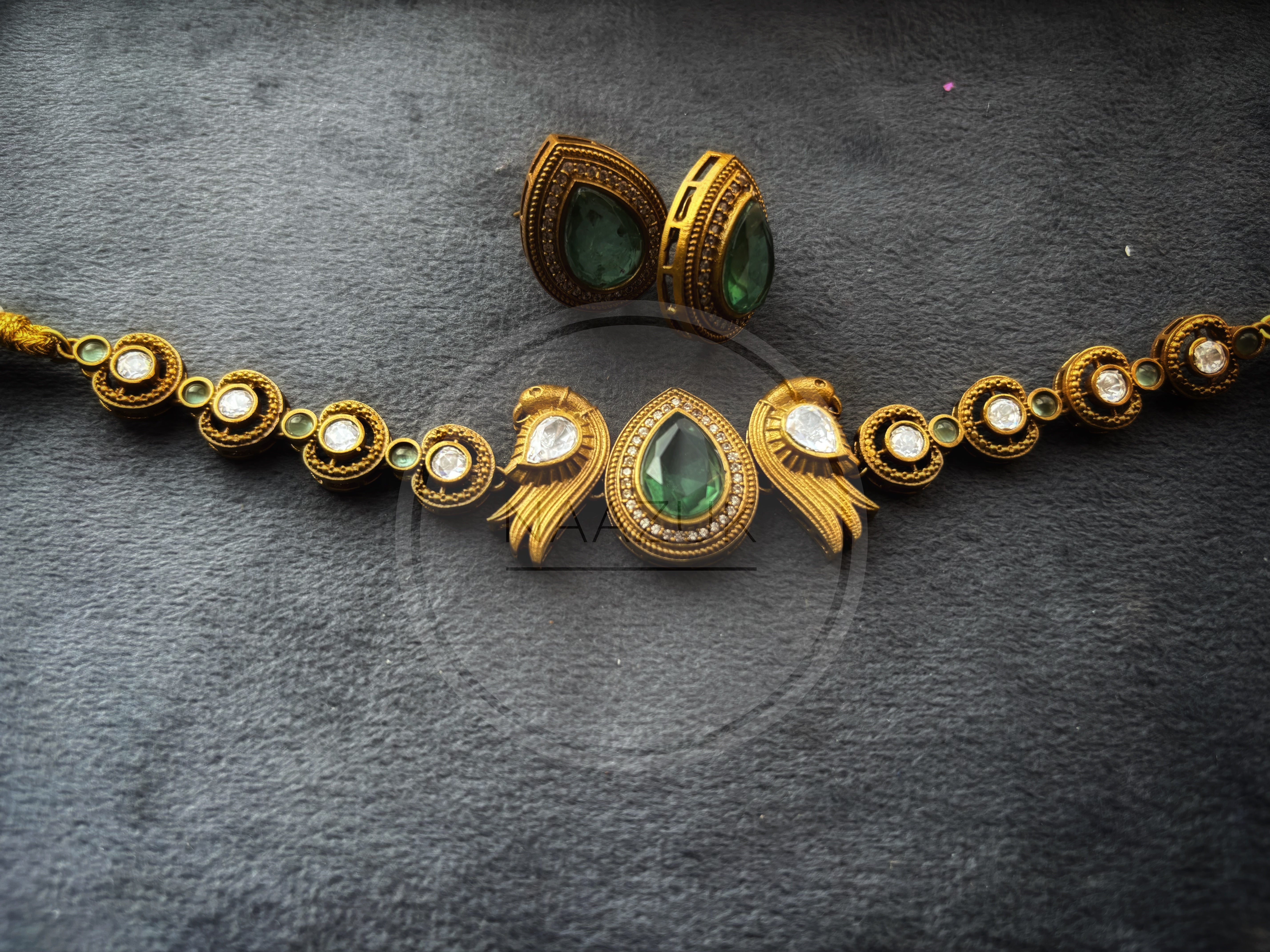 Ratnasukh Minimal Antique Gold-Plated Parrot Choker