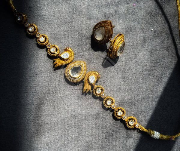 Ratnasukh Minimal Antique Gold-Plated Parrot Choker