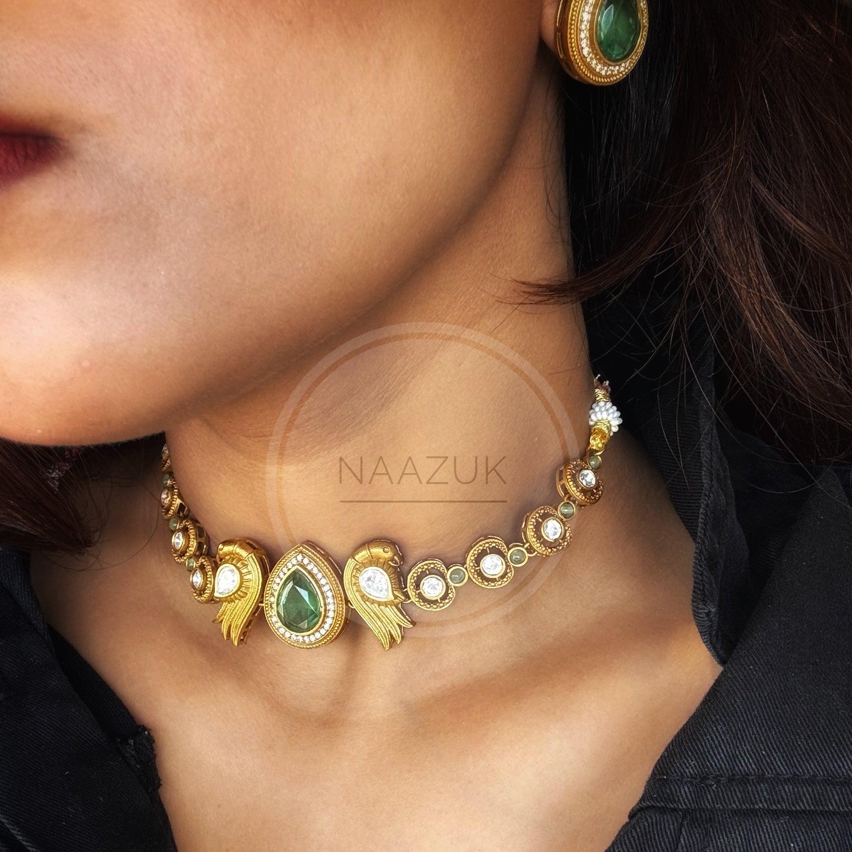 Ratnasukh Minimal Antique Gold-Plated Parrot Choker