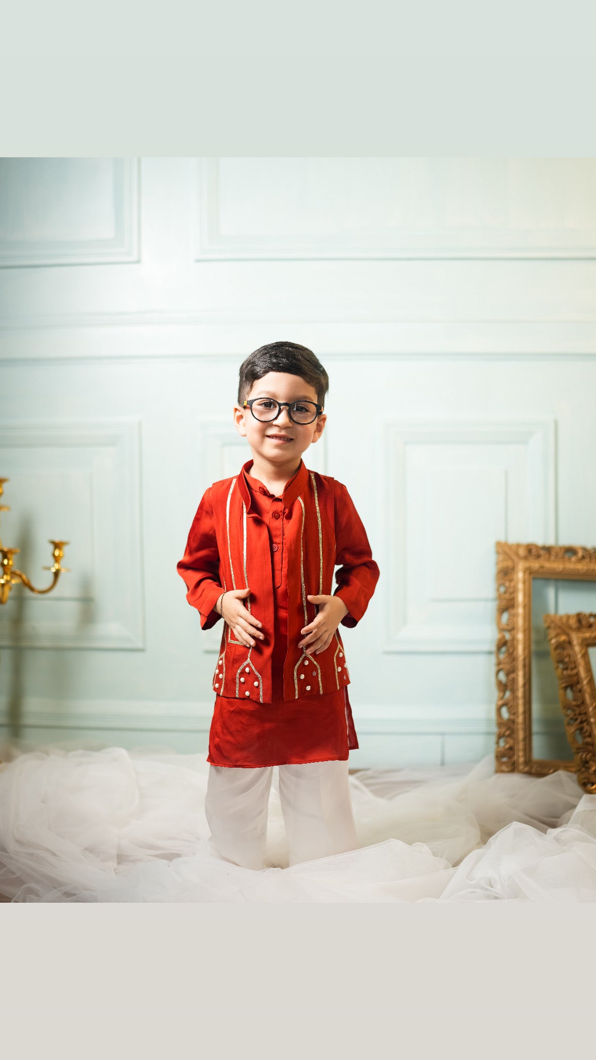Zyaan Kids Ethnic 3-in-1 Pathani Kurta & Jacket Set