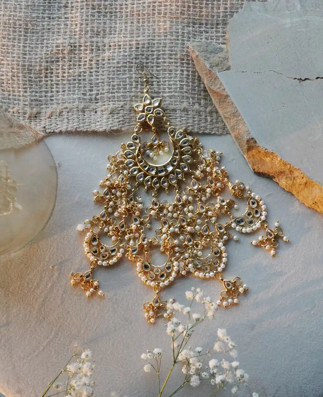 Adab Jhumar – Royal Side-Passa in Kundan with Pearl Cascades