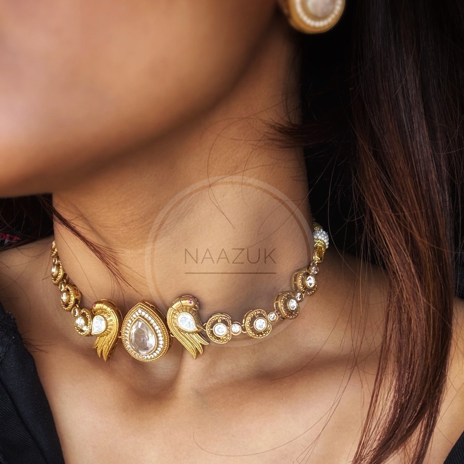 Ratnasukh Minimal Antique Gold-Plated Parrot Choker