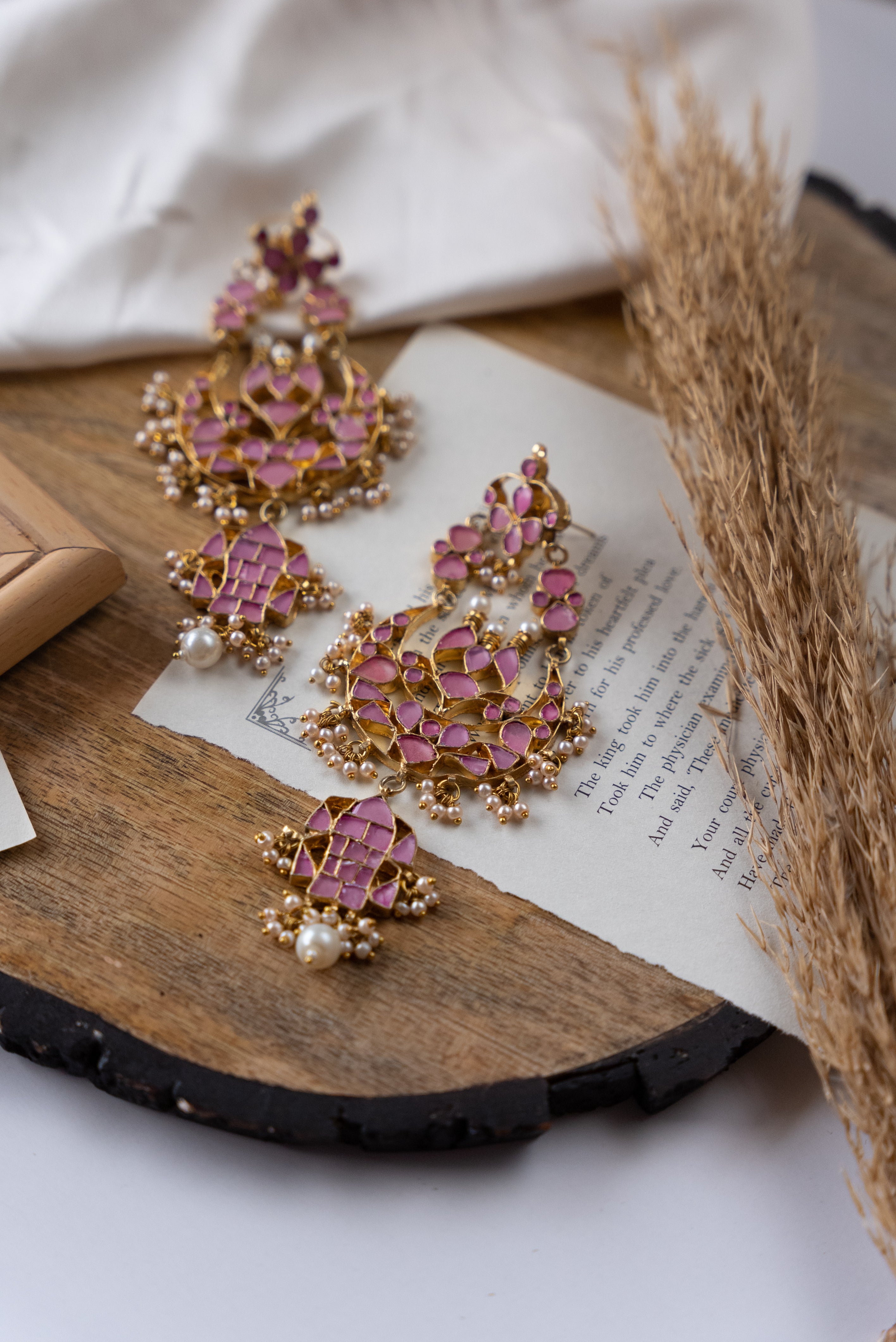 Kate Chandbalis – 22K Gold Plated | Fine Ruby & Pearl Detailing | Plum-Toned Elegance