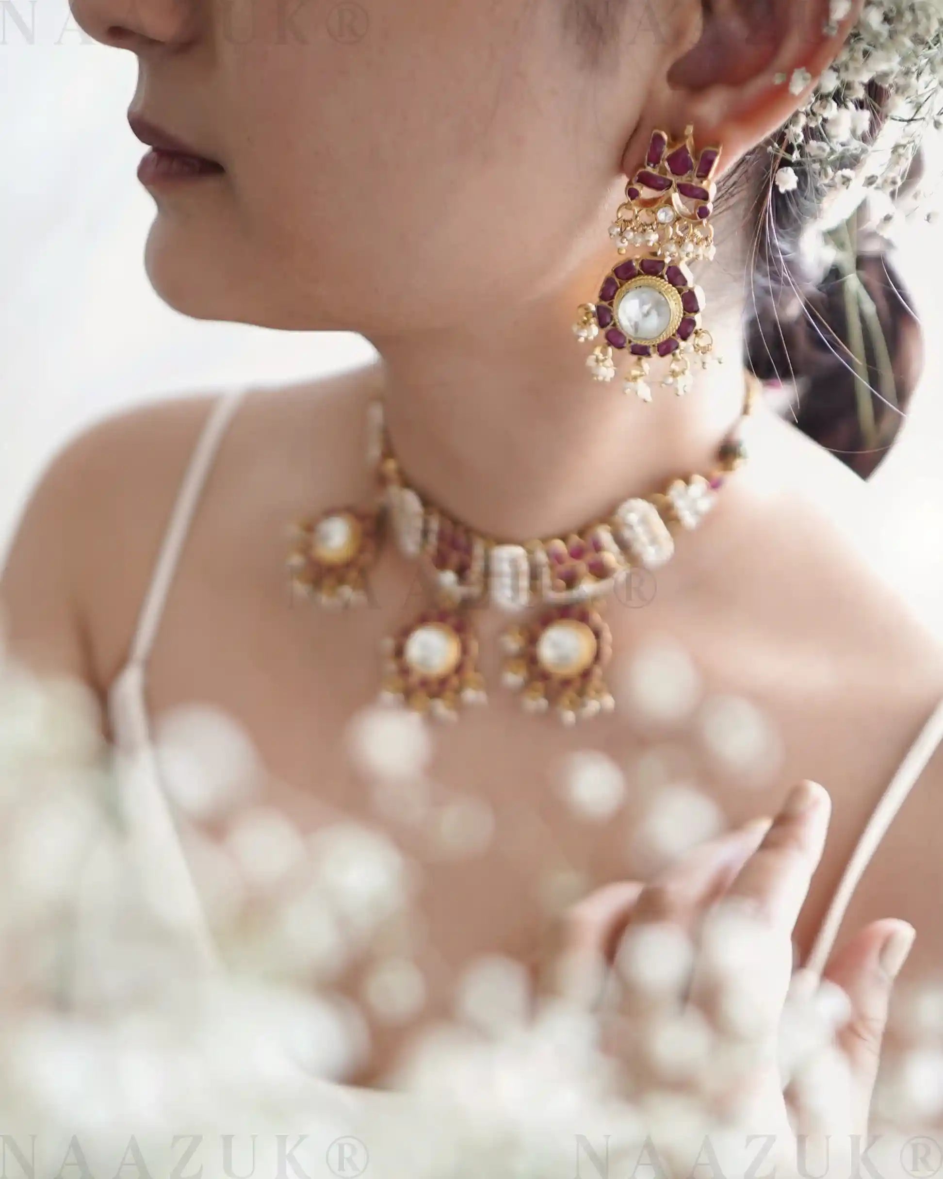 Alia Minimal Choker – Pachi Kundan with Floral Drop Detailing