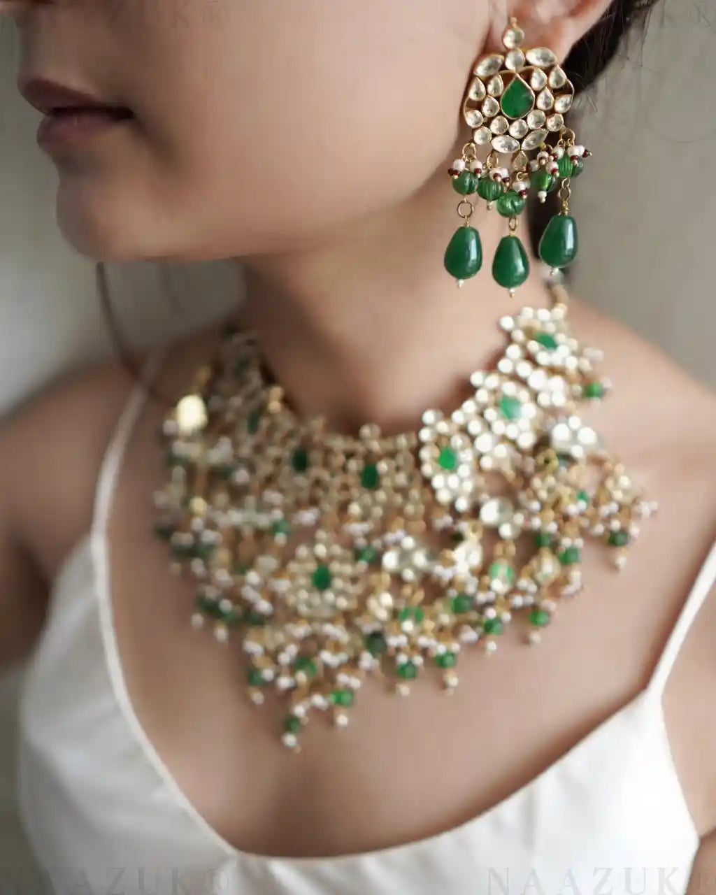 Meeraya Bridal Choker Set – Regal Emerald Elegance