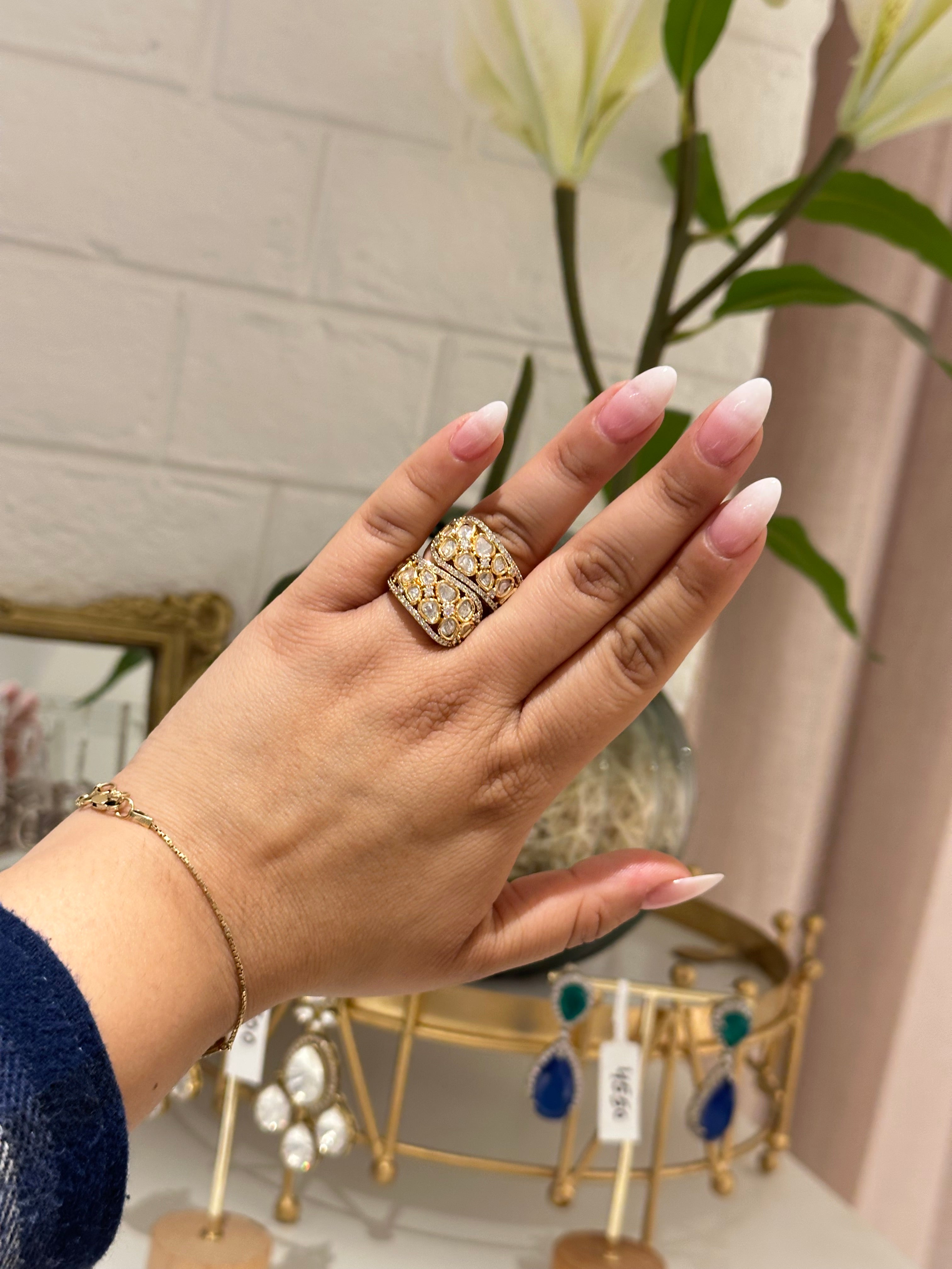 ✨ Zarika Polki Weave Ring – Overlap Statement Heritage Jewellery