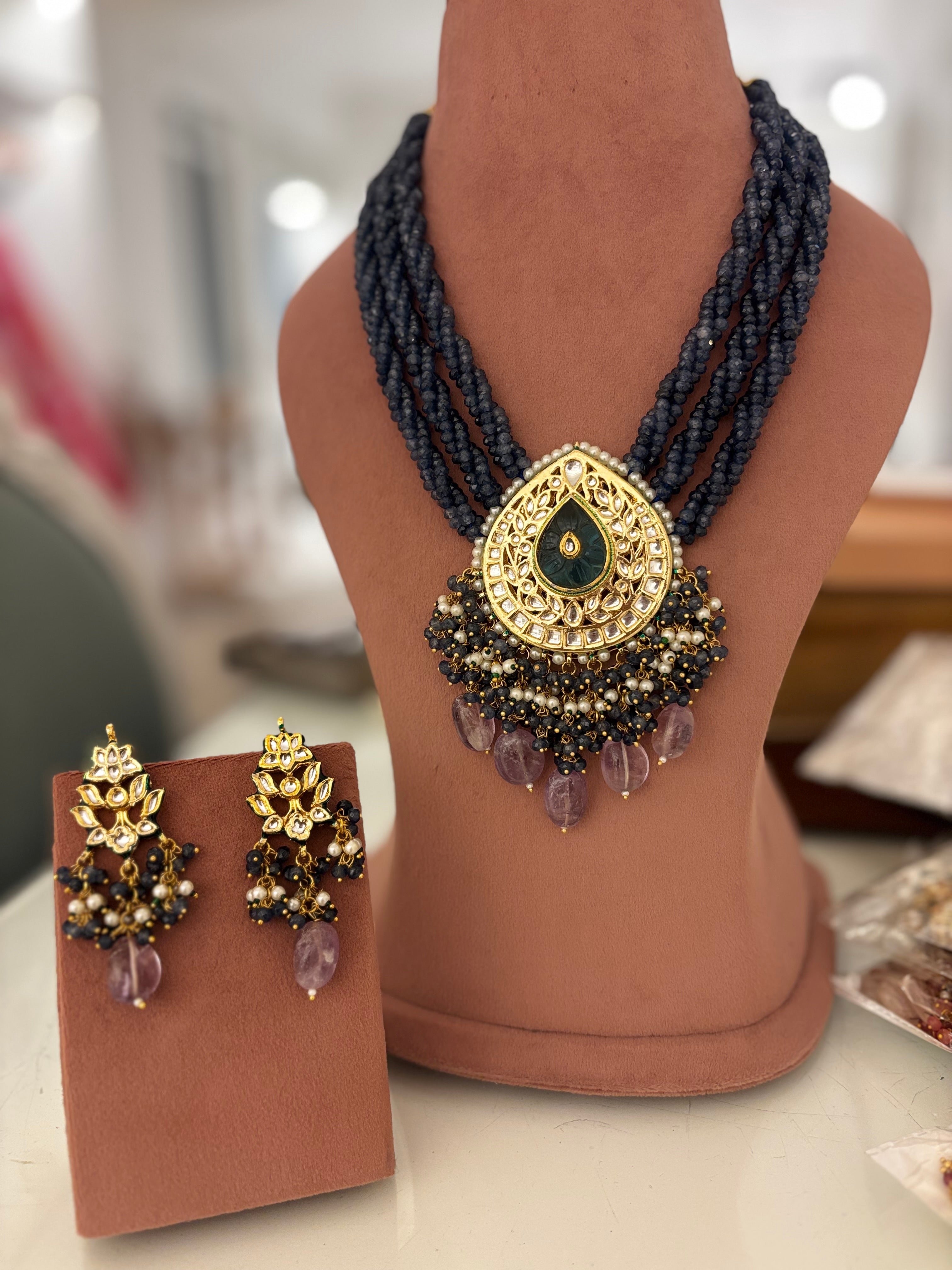 💙 NeelRatna Statement Pendant Necklace – Royal Blue Designer Neckpiece