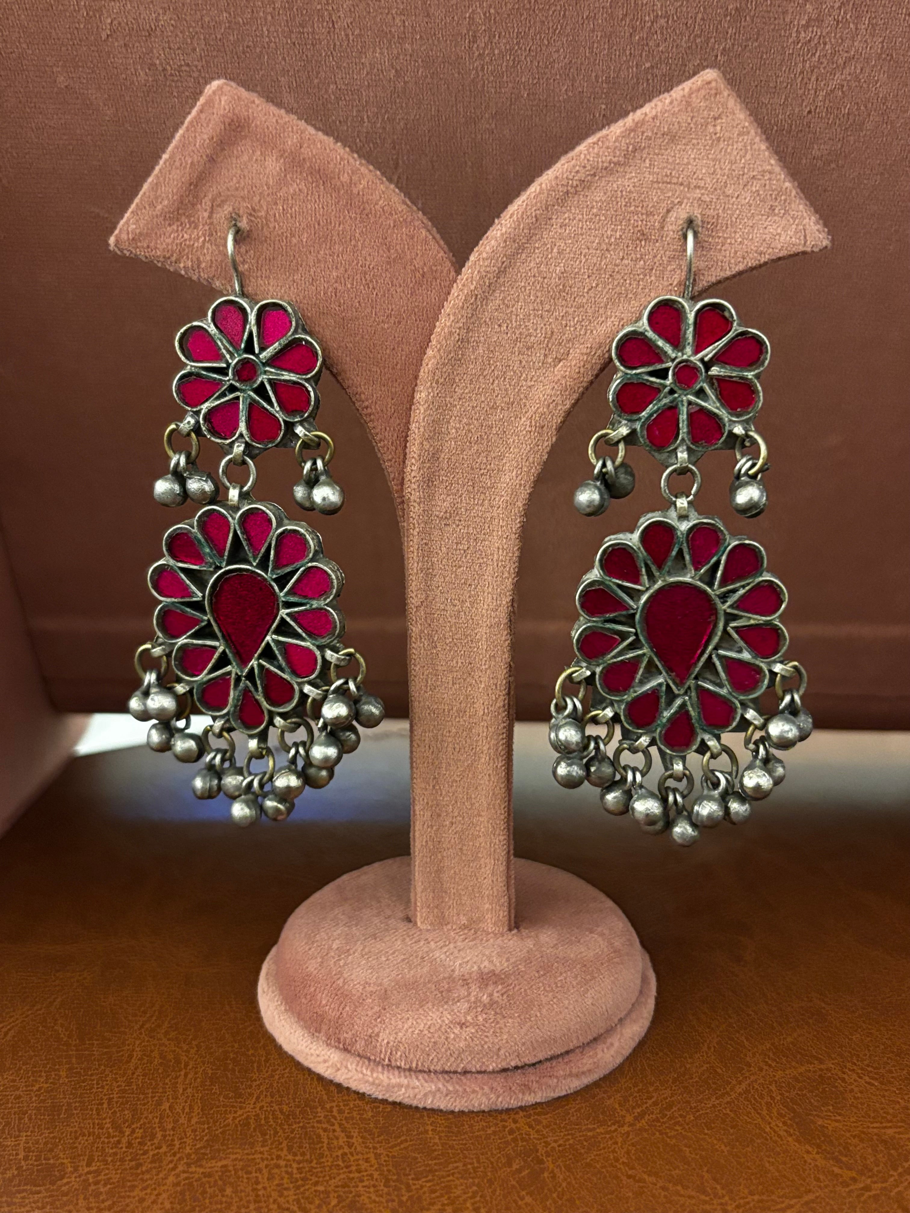 GulAfshan Afghani Chandeliers | Pink Tribal Statement Earrings