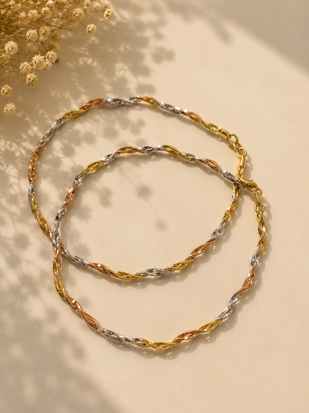 92.5 Sterling Silver Tri-Color Twist Anklet