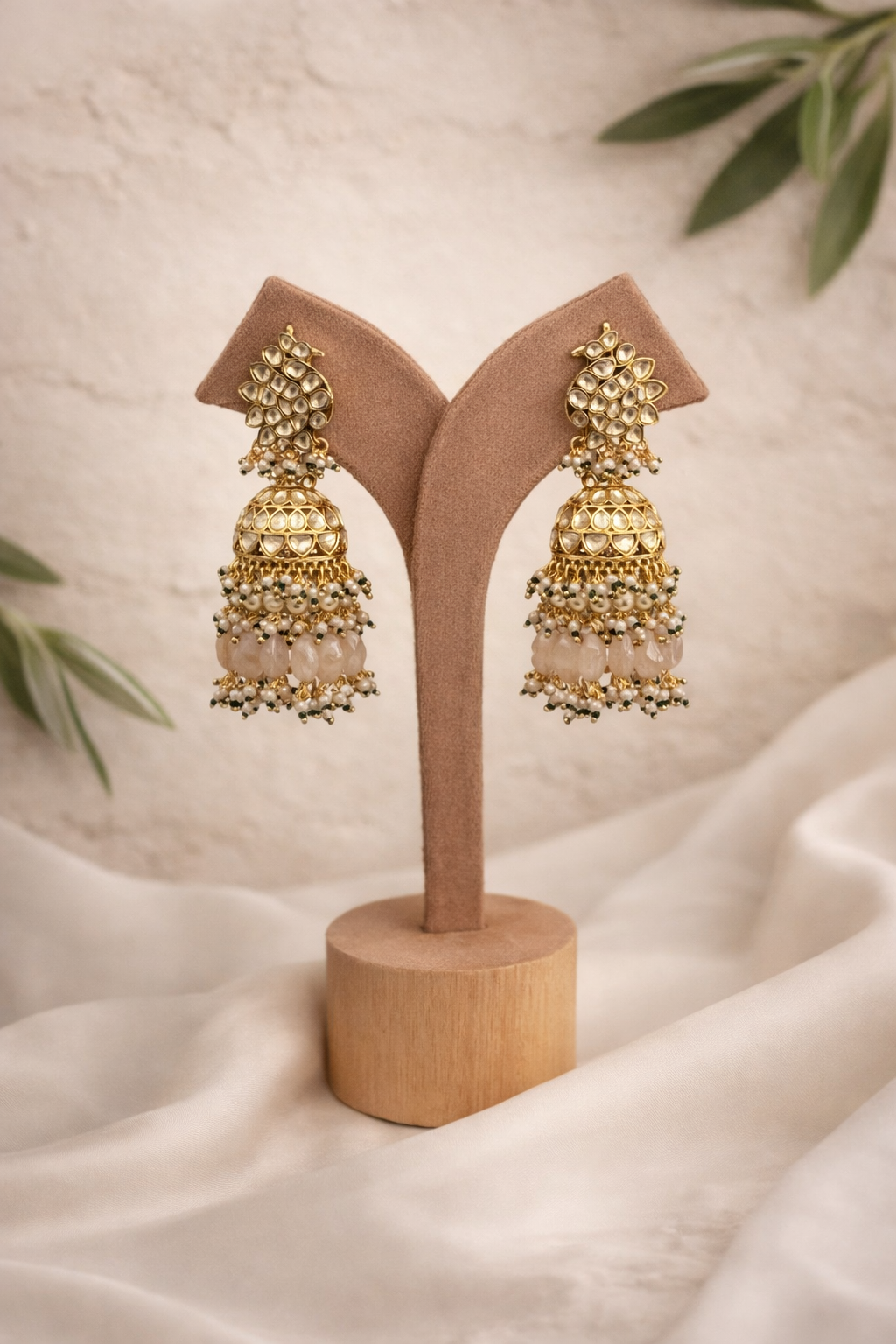 Mor Kundan Jhumkas with 1 Gram Gold Plating