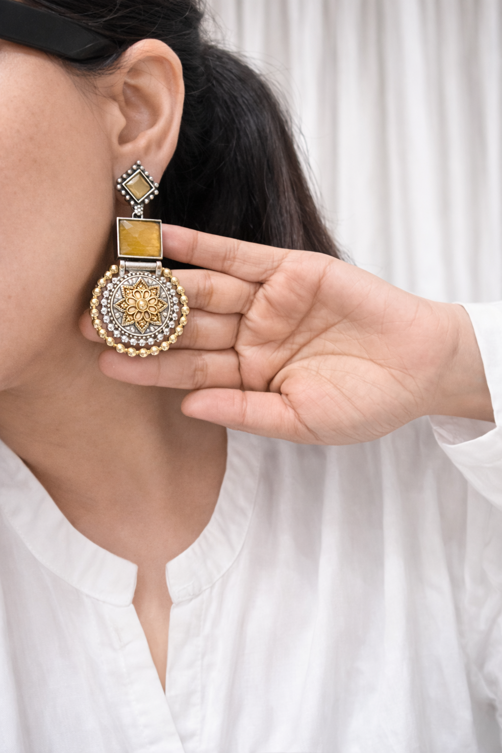 🌼 Gulraaj Silvera Bloom Earrings – Marigold Motif Statement Jewellery
