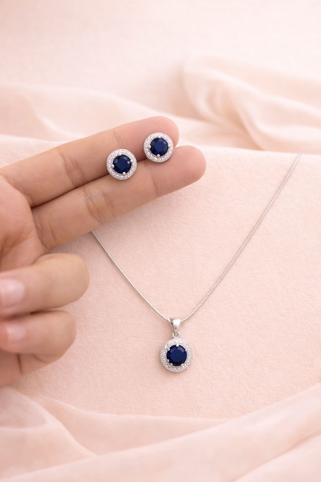 Diamora Crystal Radiance Set | Pure Silver Studs & Pendant witu chain