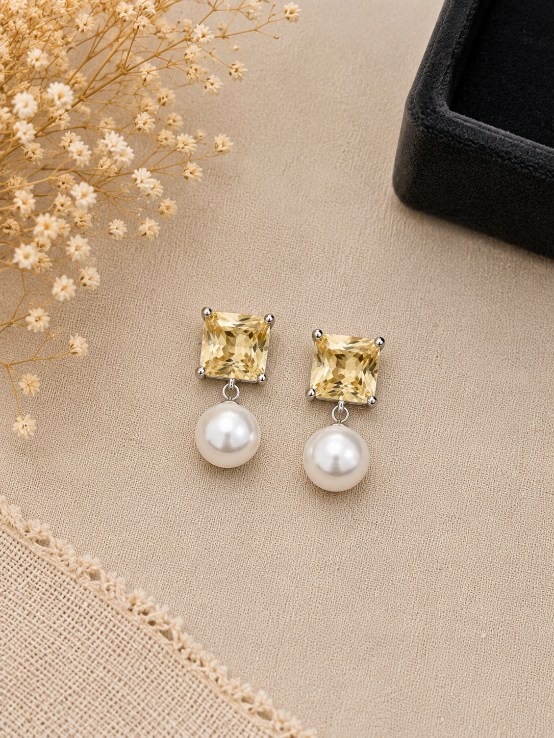 Celeste Pearl Drop Stud Earrings - 92.5 Sterling Silver