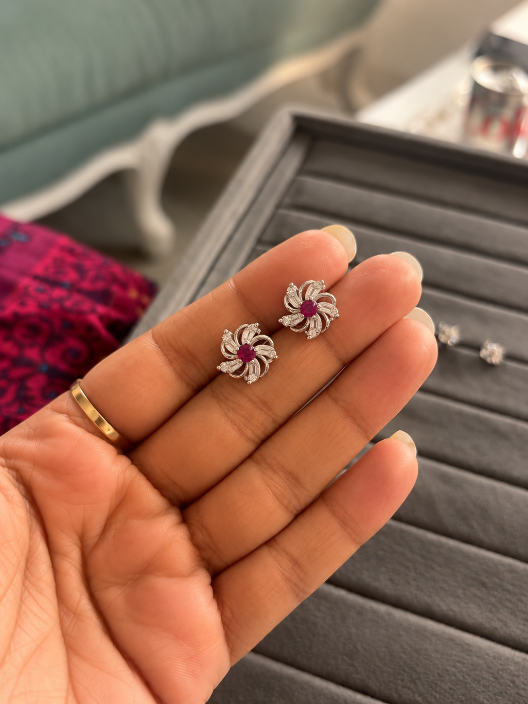 Blush Petal Trio floral Stud Earrings (92.5 Silver)