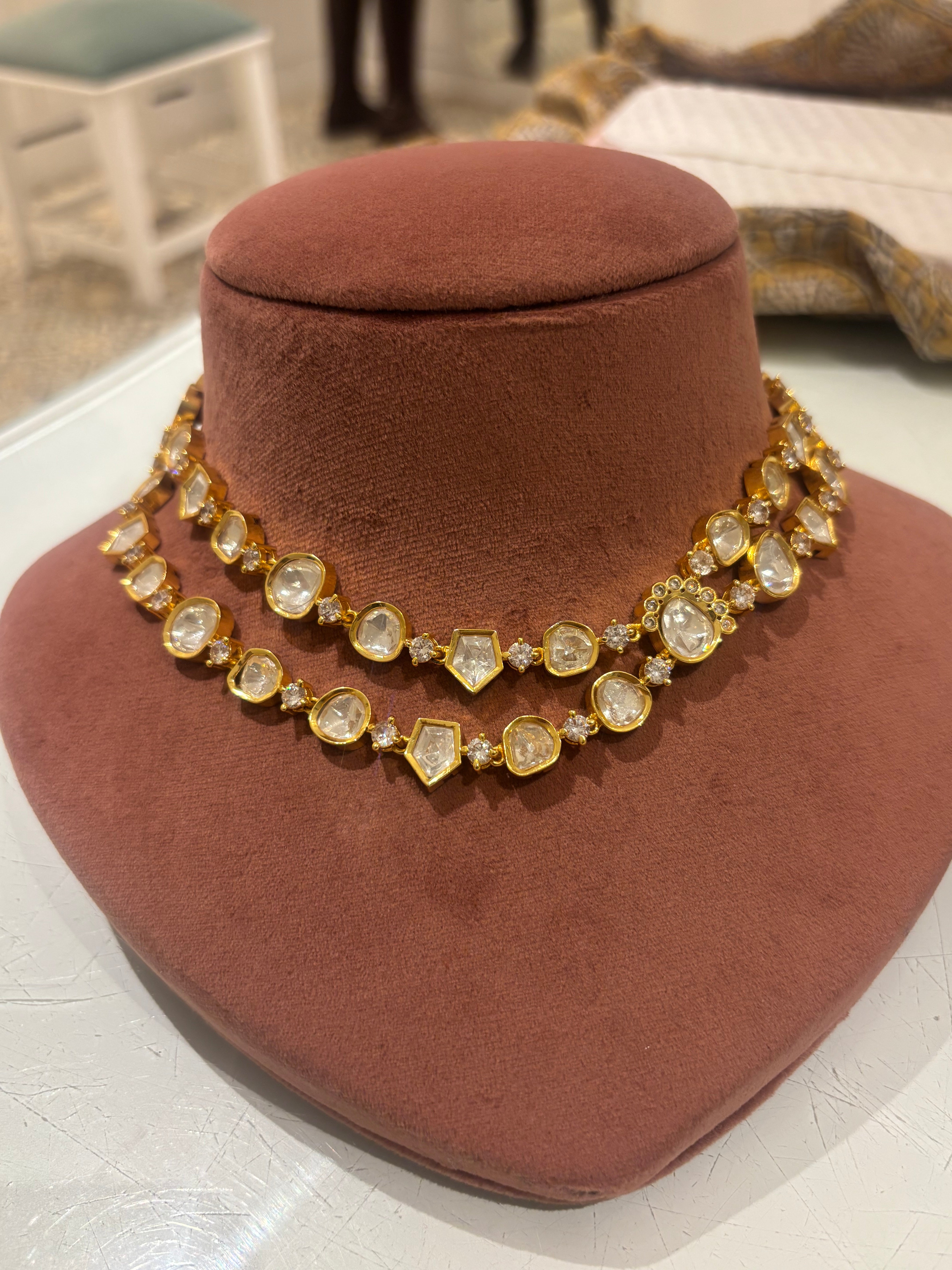 Zeena Uncut Polki Double-Line Necklace Set
