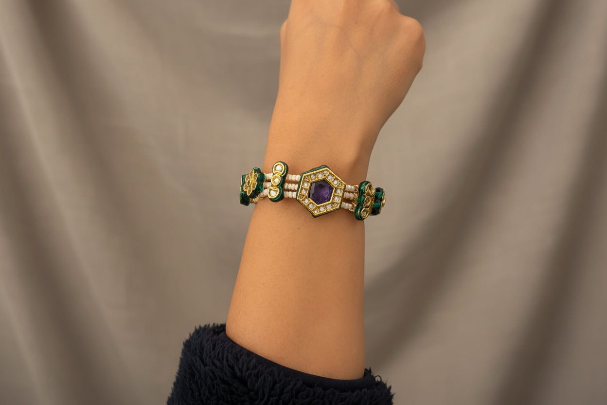 Kundan Pacheli Zari Bangle | Handcrafted Bridal & Festive Jewellery