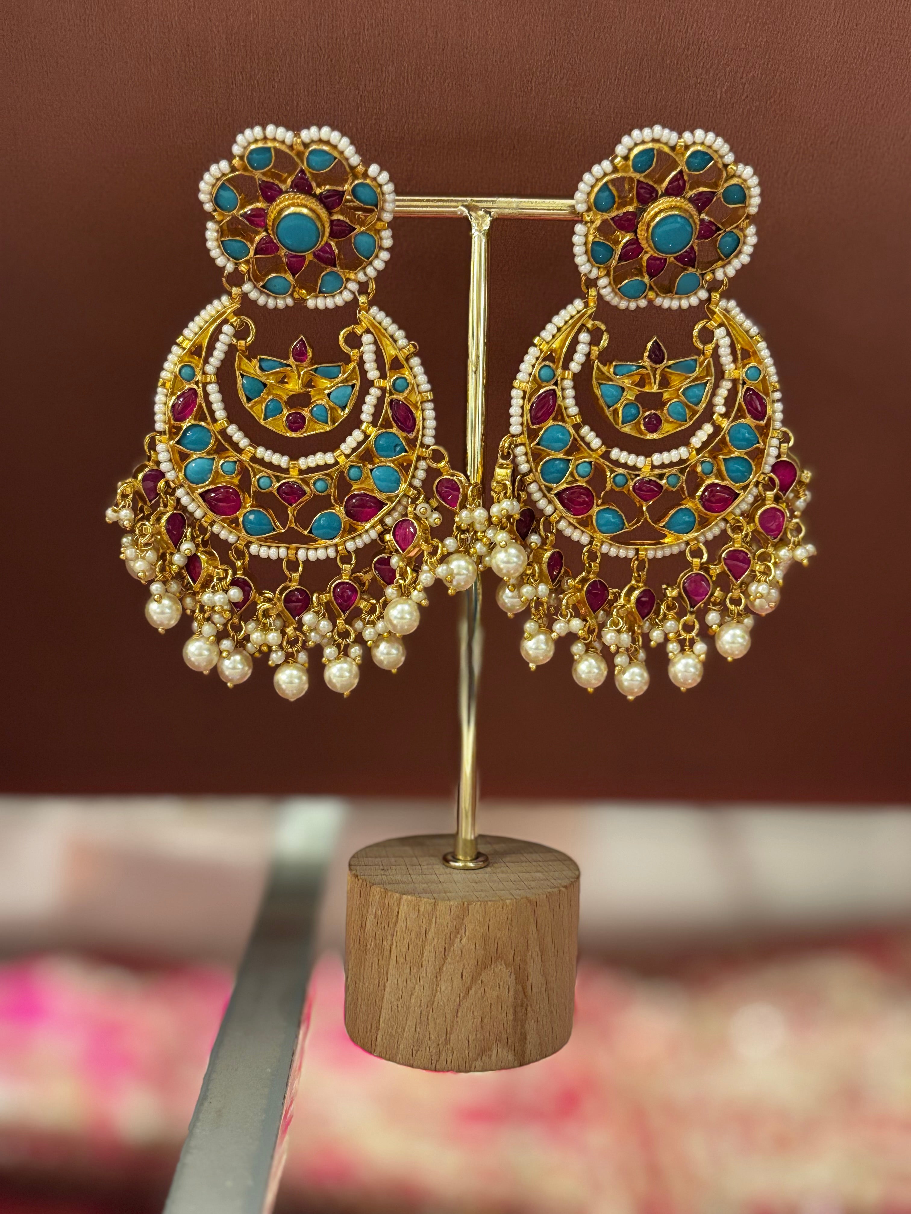 Firdaus Turquoise Pachi Kundan Chandbalis