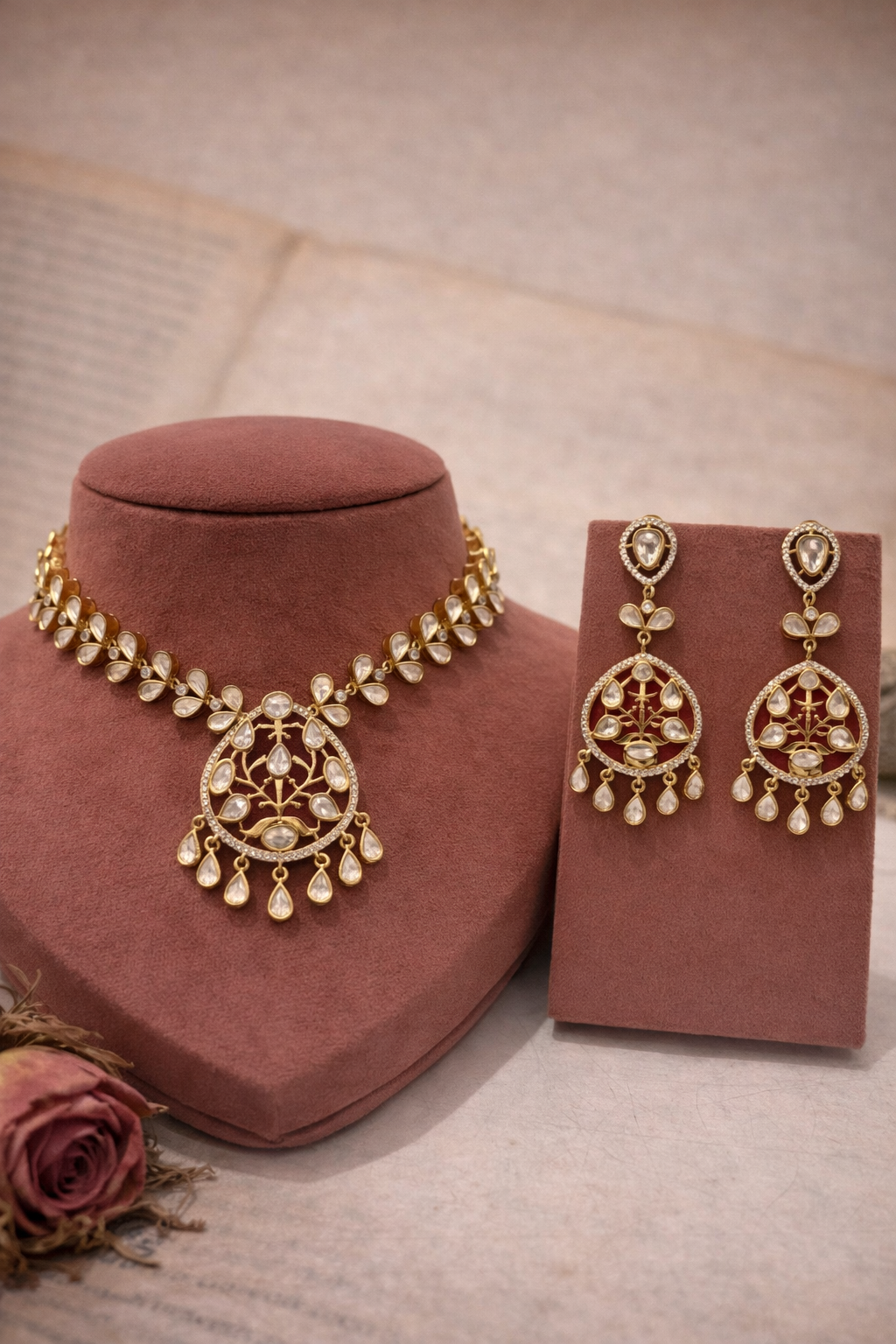 Rustique Carved Stone Pendant Set