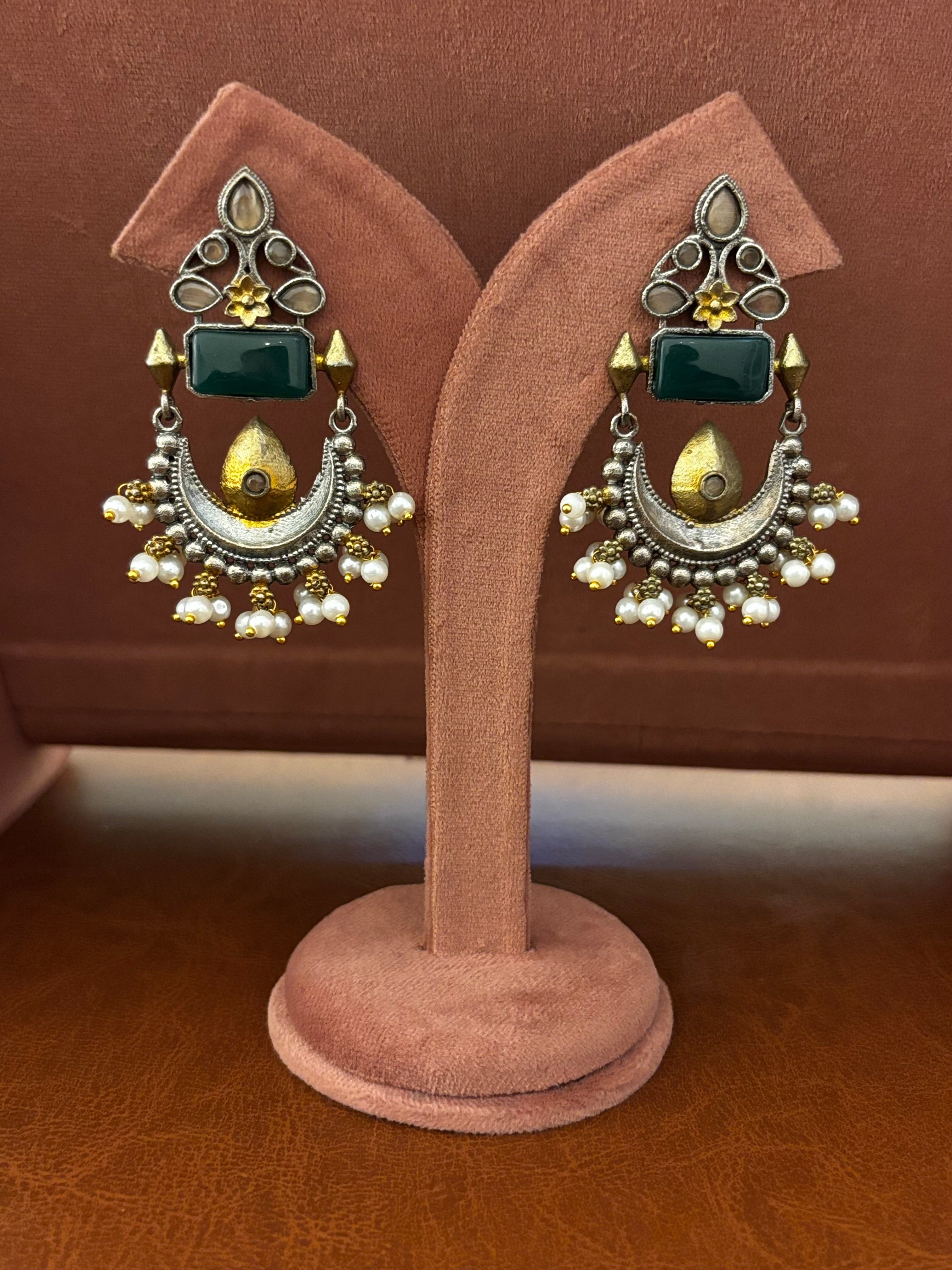 Vanya Antique Dual-Tone Chandbali Earrings