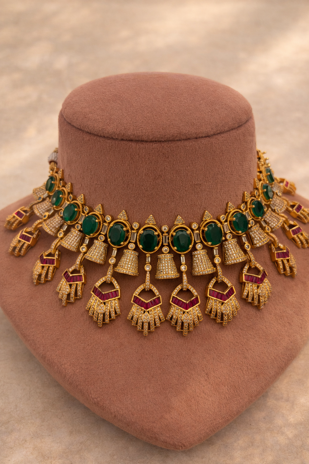 Elysia Diamond Finish Ruby & Emerald Statement Set