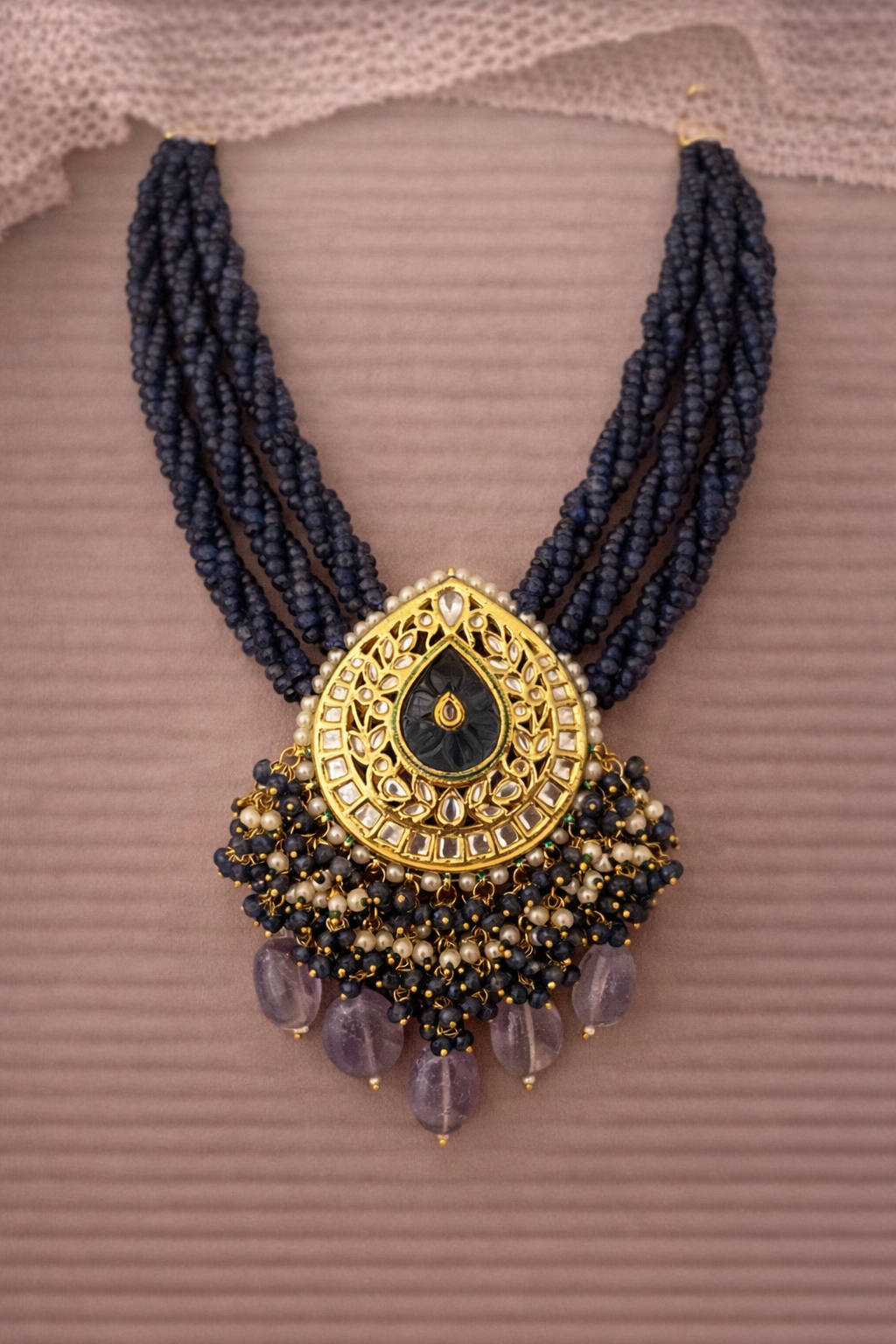 💙 NeelRatna Statement Pendant Necklace – Royal Blue Designer Neckpiece
