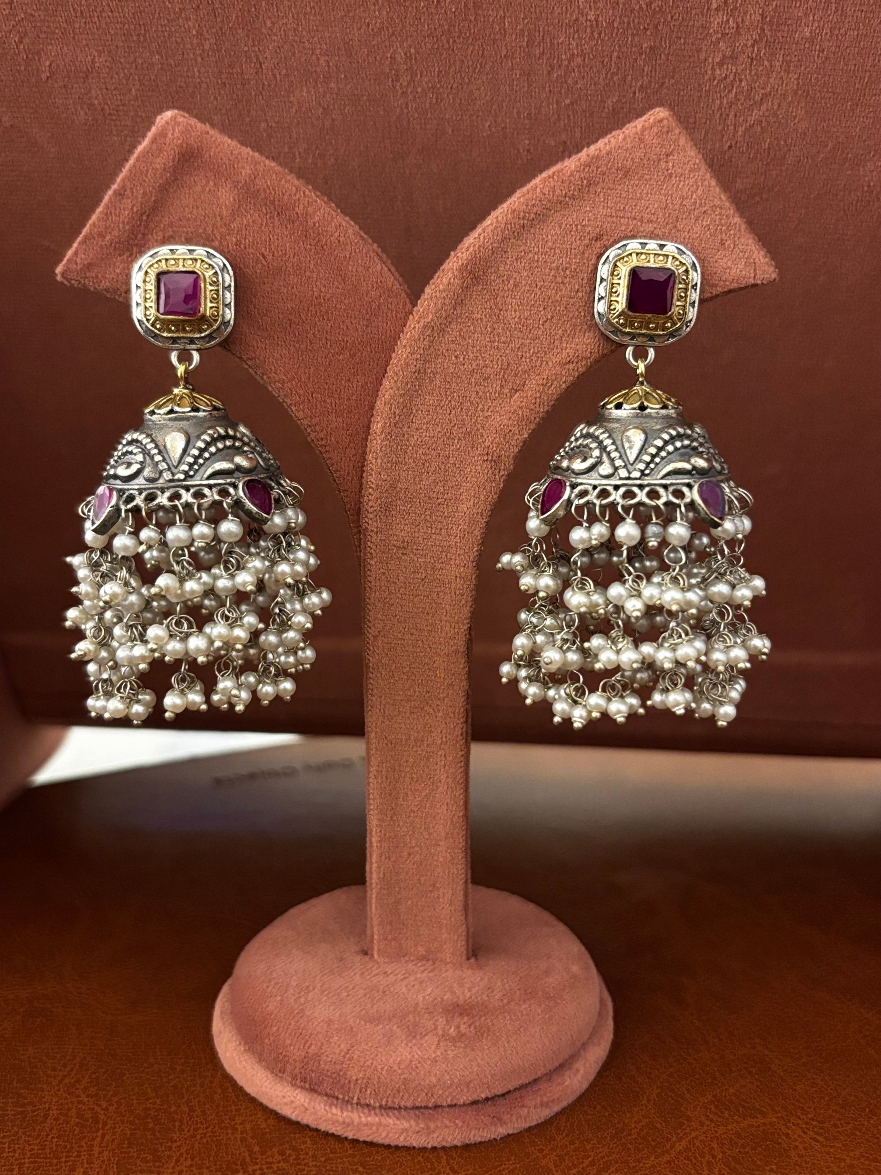 ✨ NoorRuh German Silver Jhumkas – Oxidised Ethnic Statement Earrings