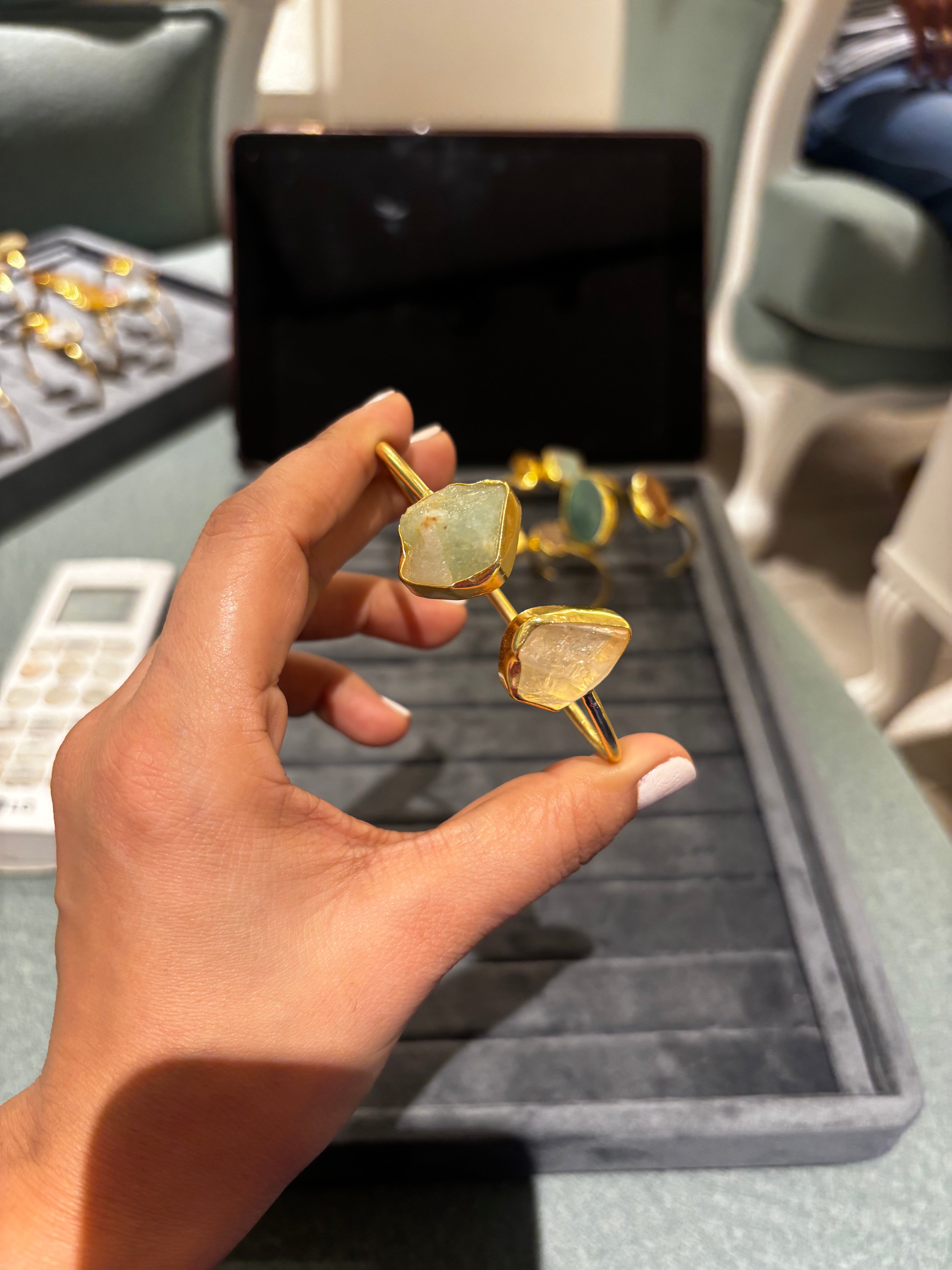 Aurum Natural Gemstone Adjustable Cuff Bracelet