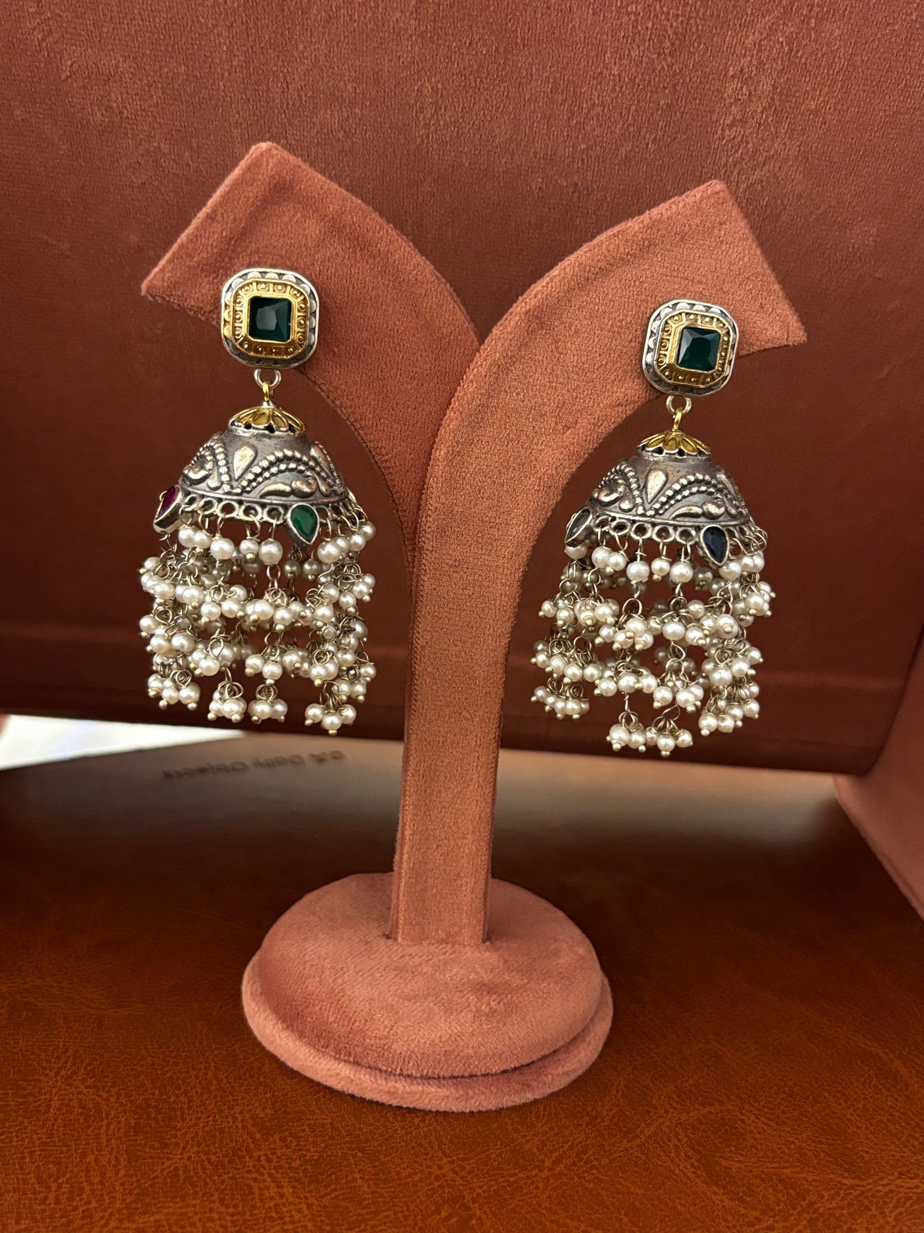✨ NoorRuh German Silver Jhumkas – Oxidised Ethnic Statement Earrings