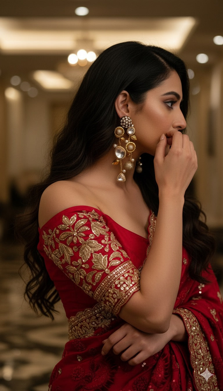 Sabhyata - Statement Kundan & Pearl Drop Earrings