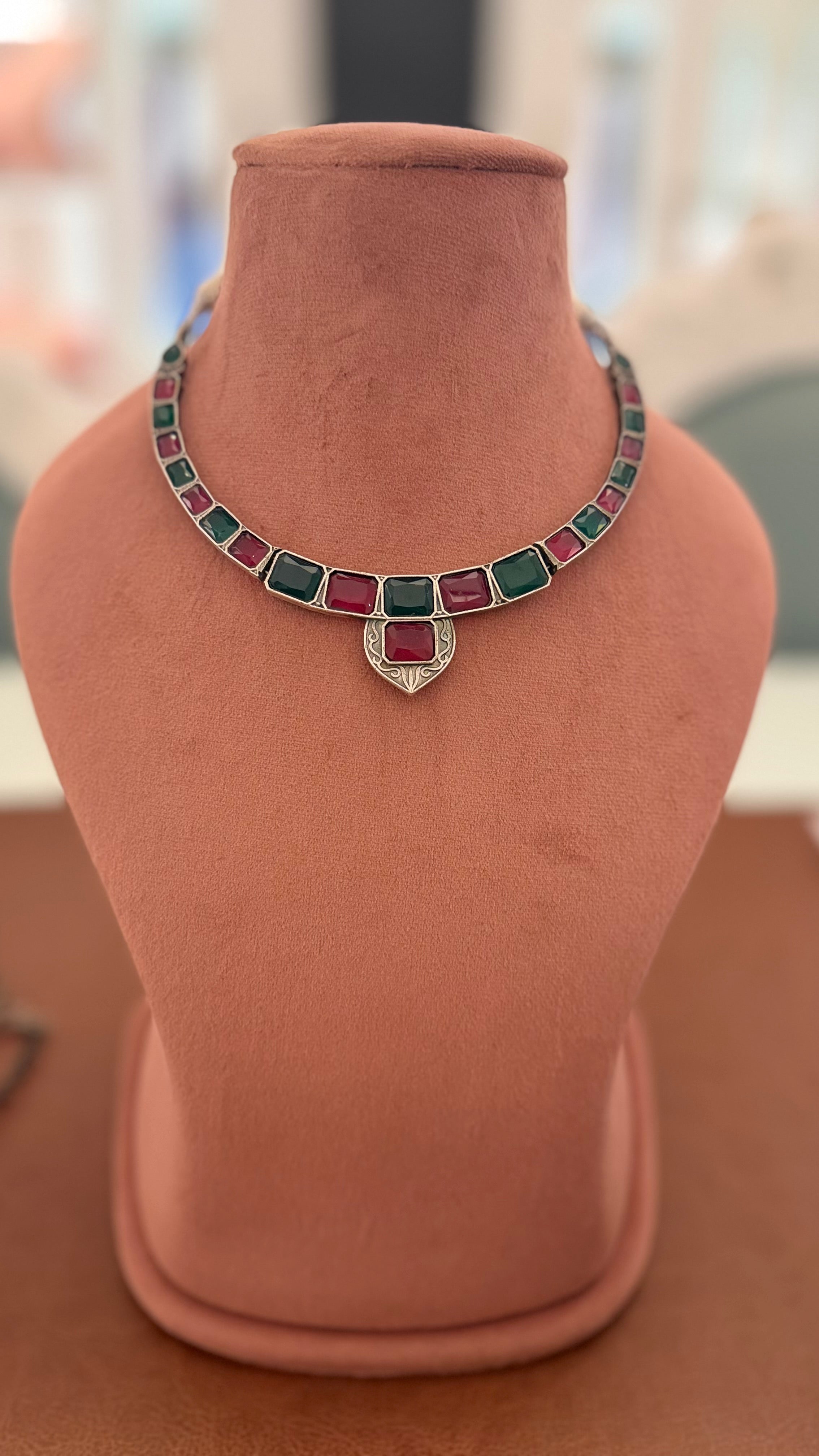 ✨ Navrangi Shyla Choker – Multicolour Stone Silver‑Finish Statement Necklace