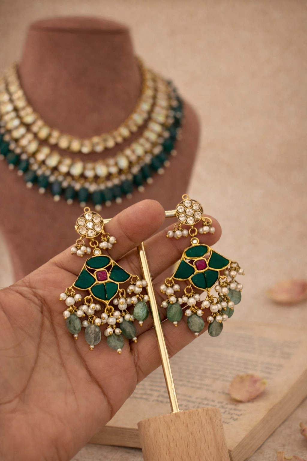 Zeenat-e-Mehr Green Jhumki Earrings