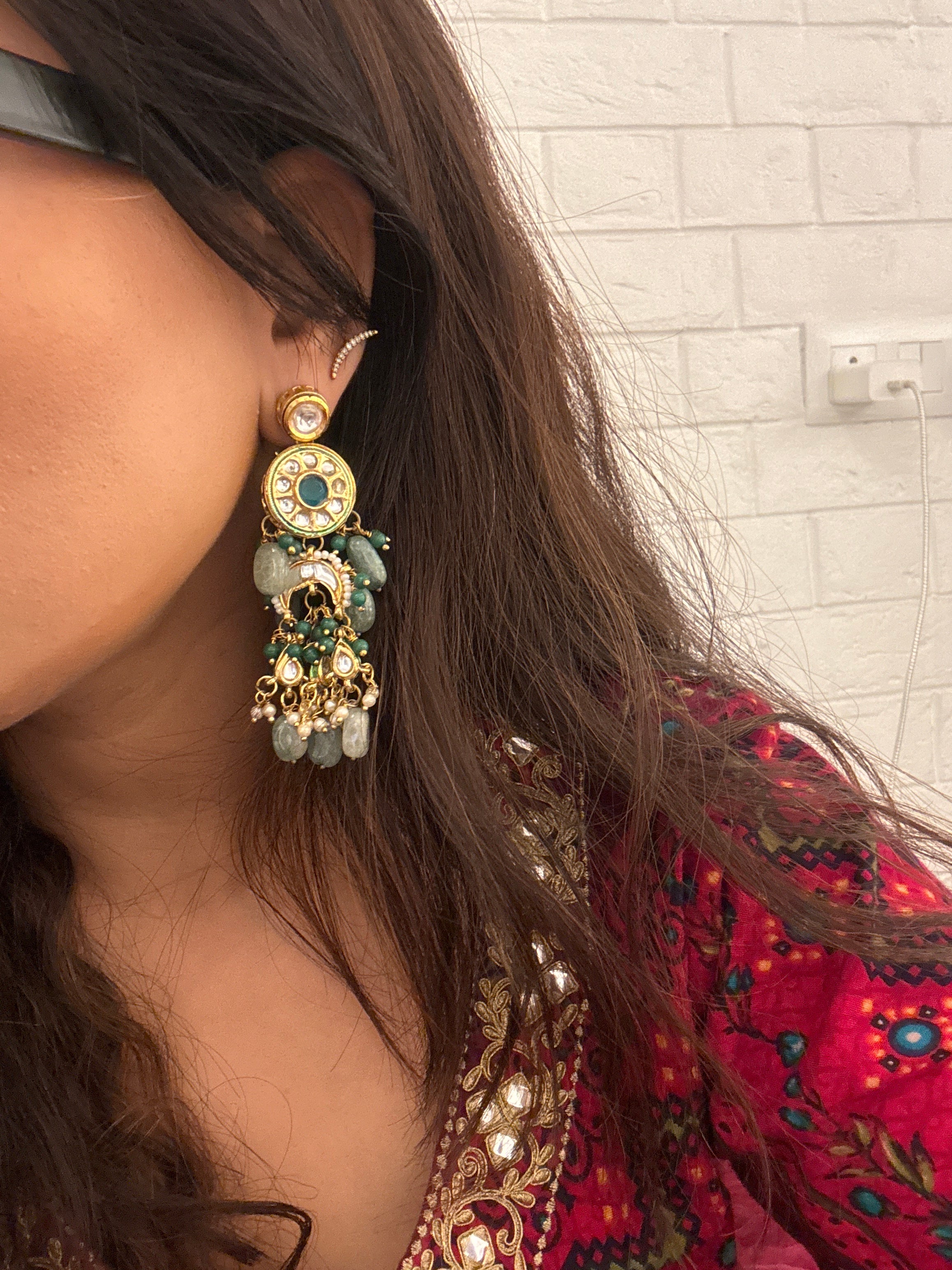 Zareen Green Stone Earrings | Statement Indian Earrings