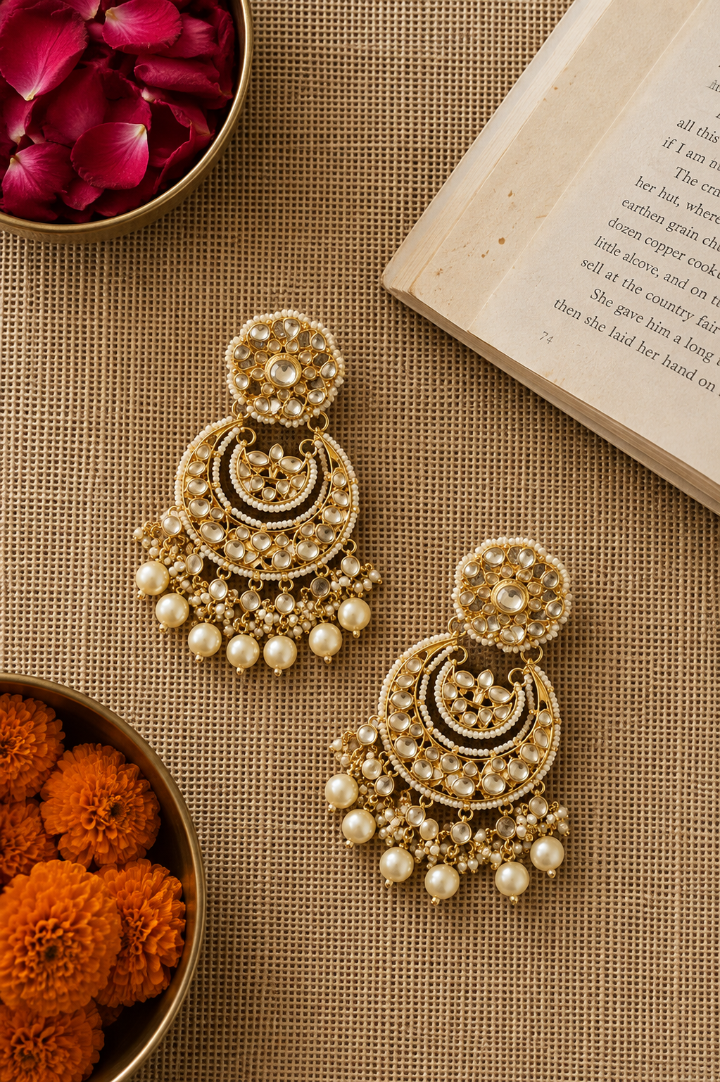 Noor Pearl Kundan Chandbali Earrings