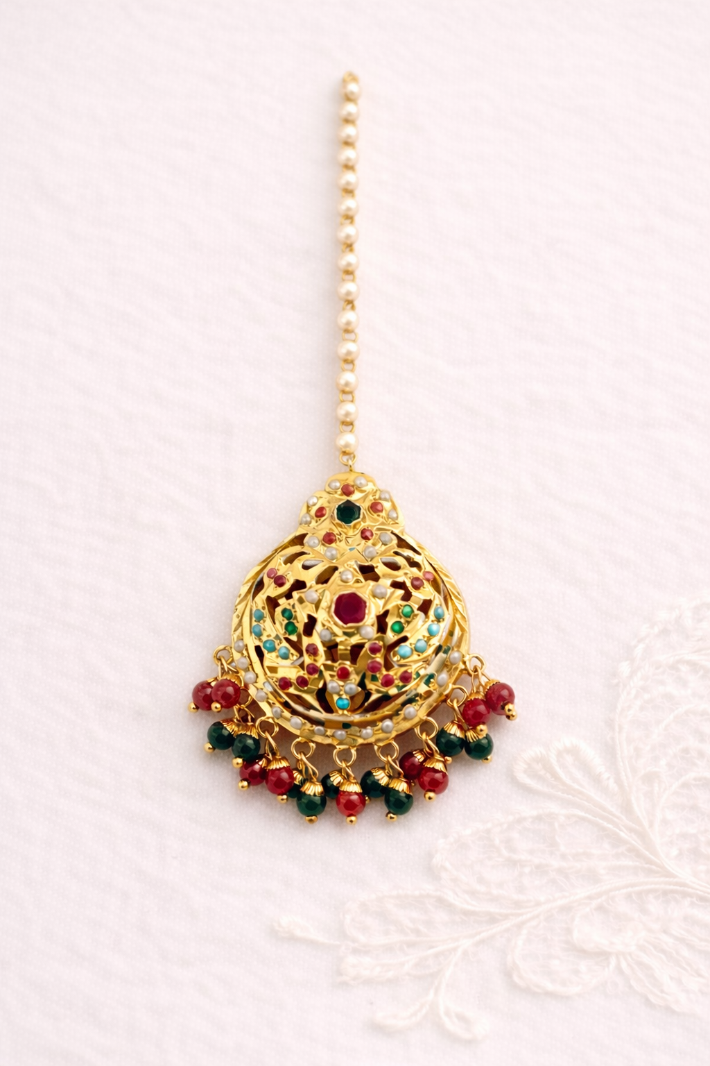 Jahanara Jadau Elite Maangtikka – Semi‑Precious Stone Bridal Head Jewellery
