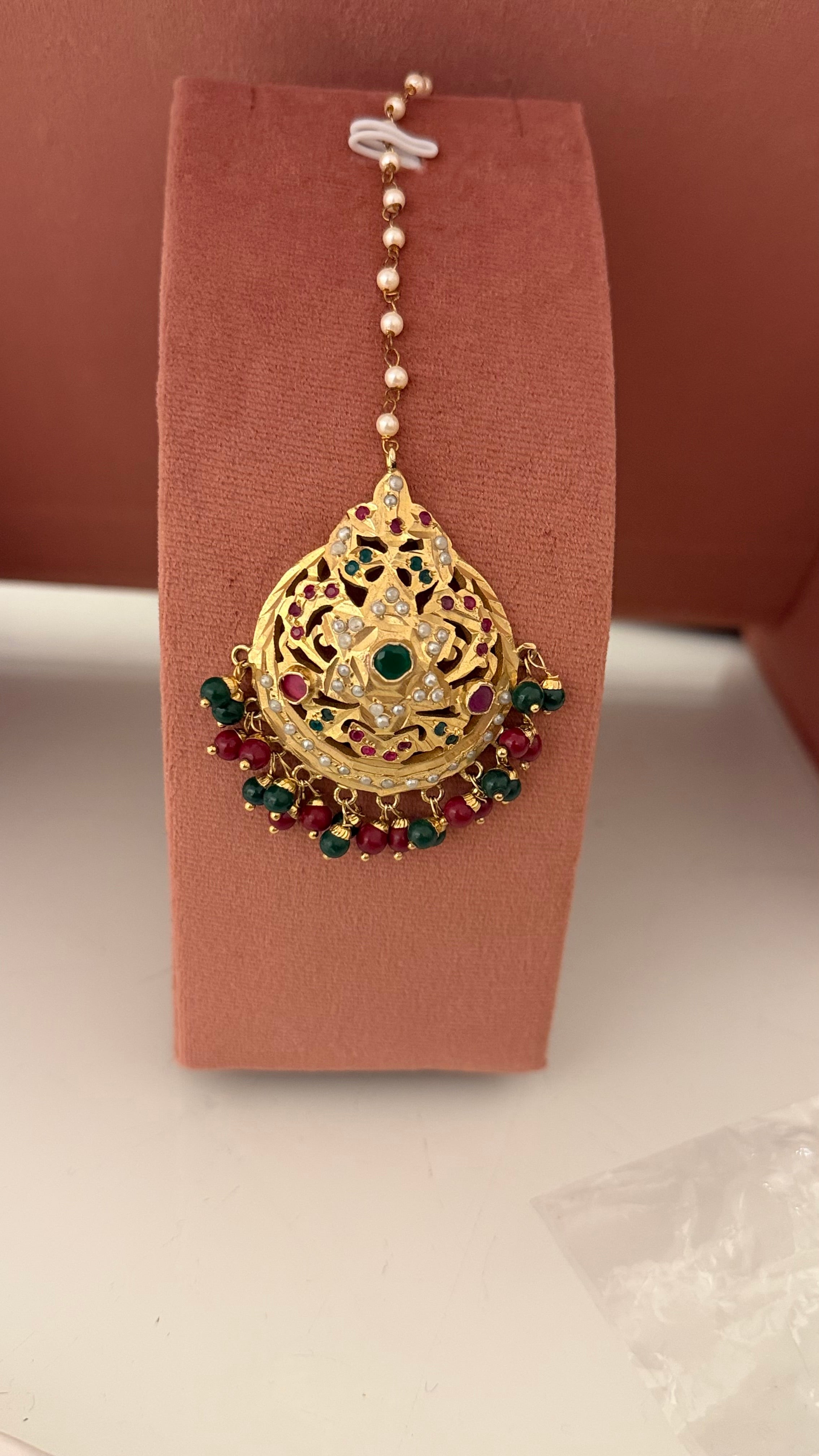Jahanara Jadau Elite Maangtikka – Semi‑Precious Stone Bridal Head Jewellery