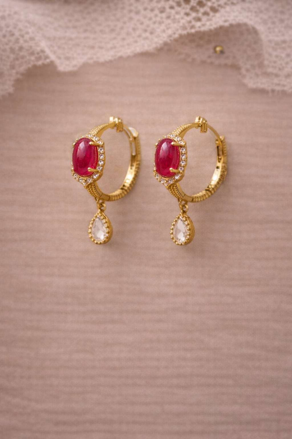 NoorKundan Balis | Traditional Gold‑Finish Kundan Hoop Earrings