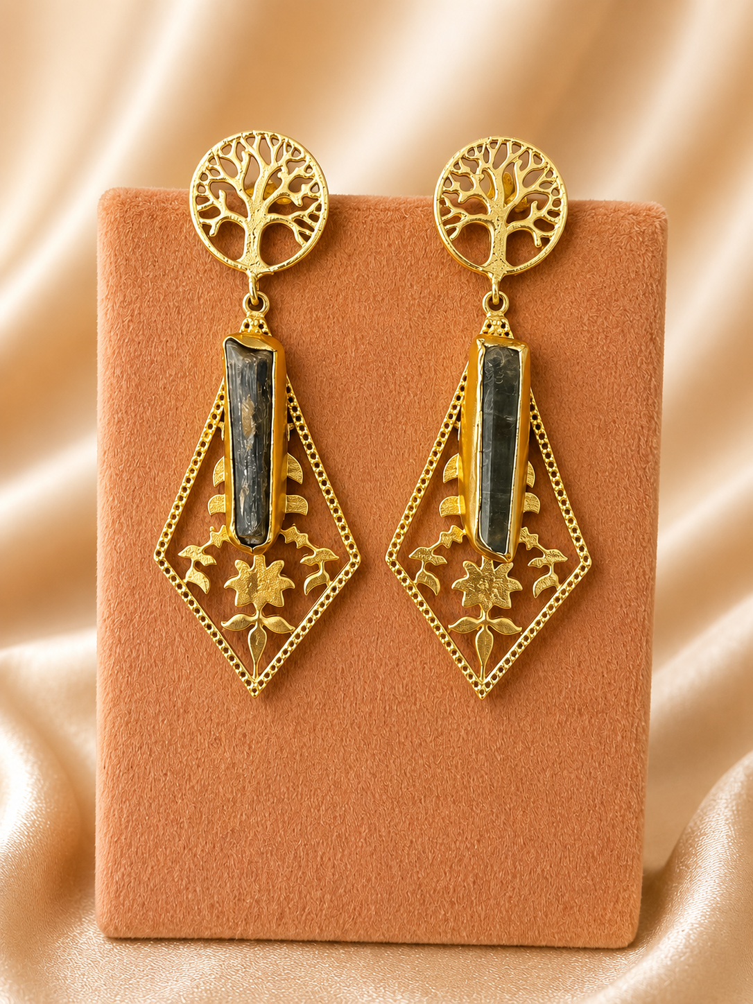 Sylvara Tree of Life Labradorite Statement Earrings