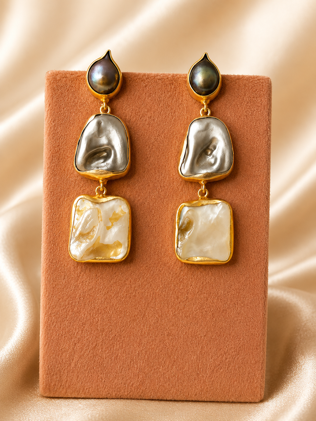 Noir Éclat Mother of Pearl Statement Earrings
