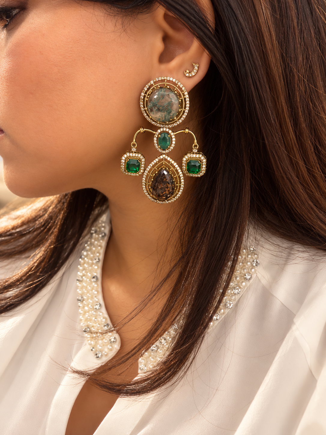 👑 GulRatna Quartz Kundan earrings