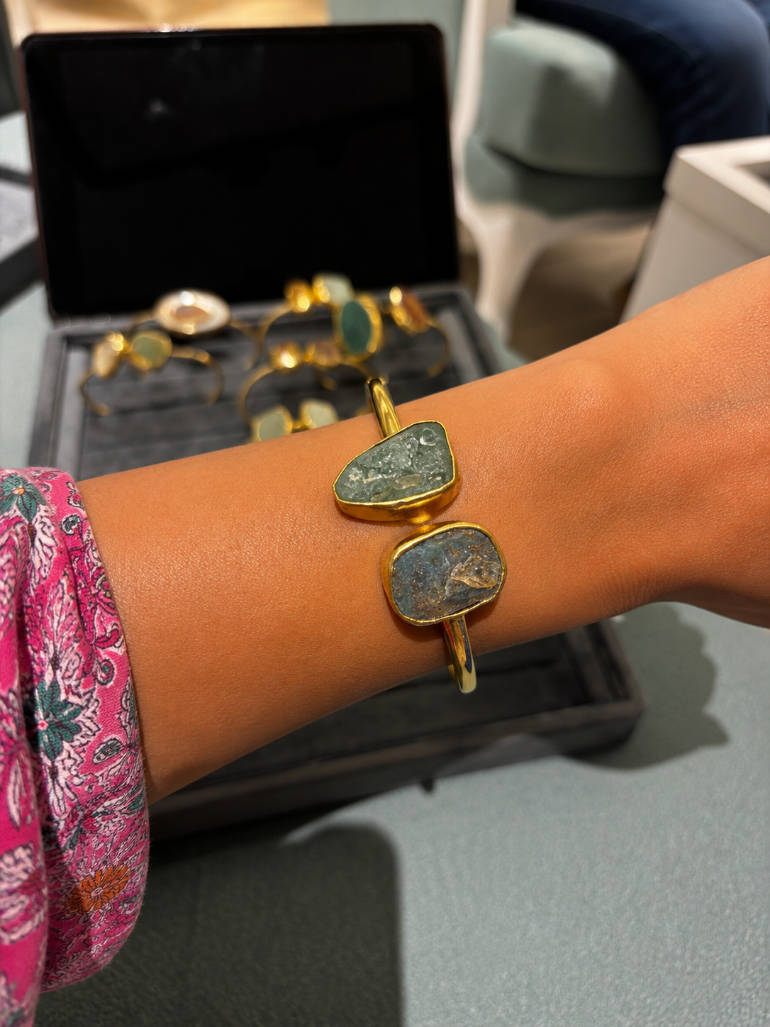 Aurum Natural Gemstone Adjustable Cuff Bracelet