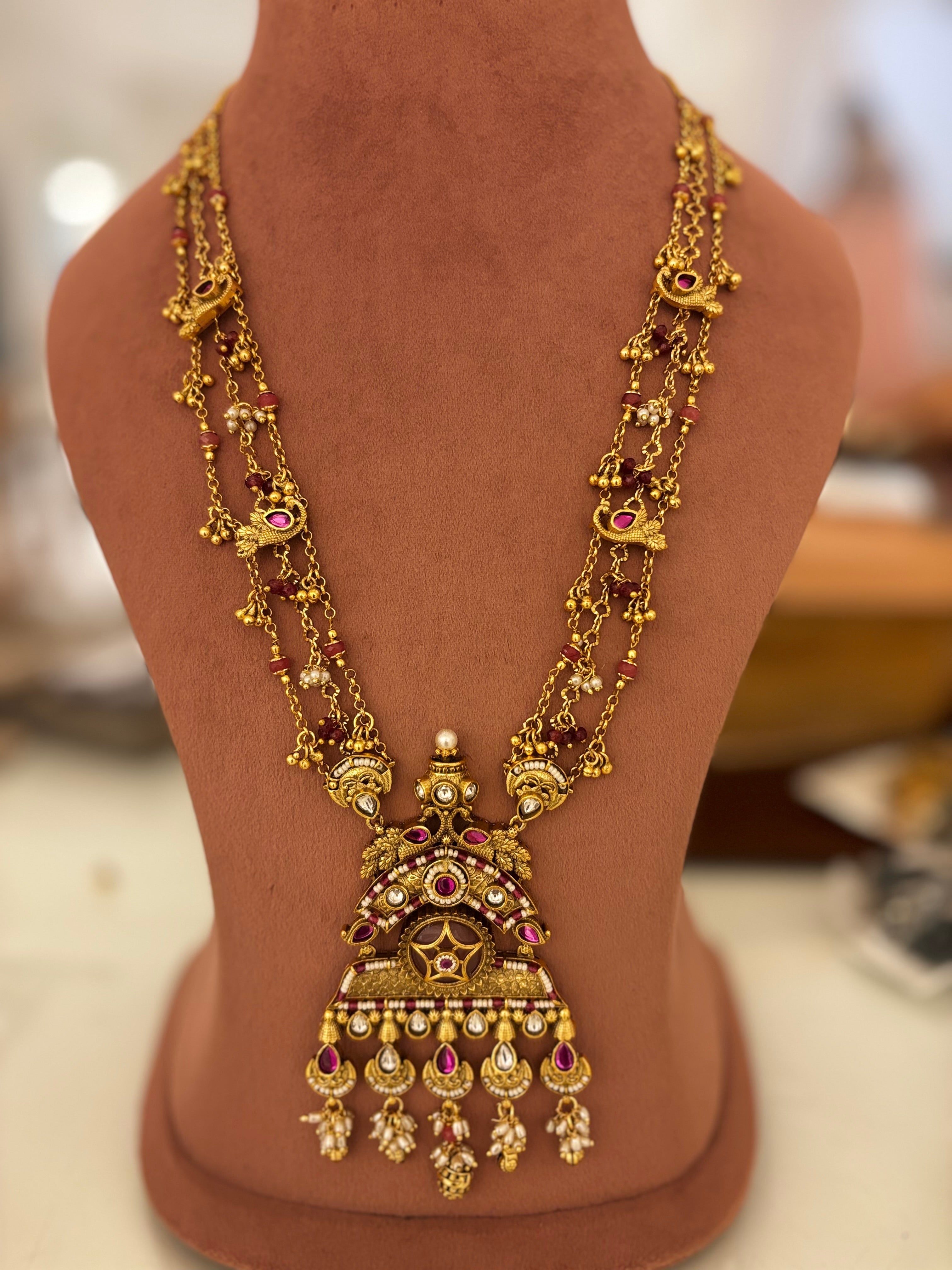 MayurRaj Heritage Haar | Peacock Motif Gold Look‑Alike Long Necklace
