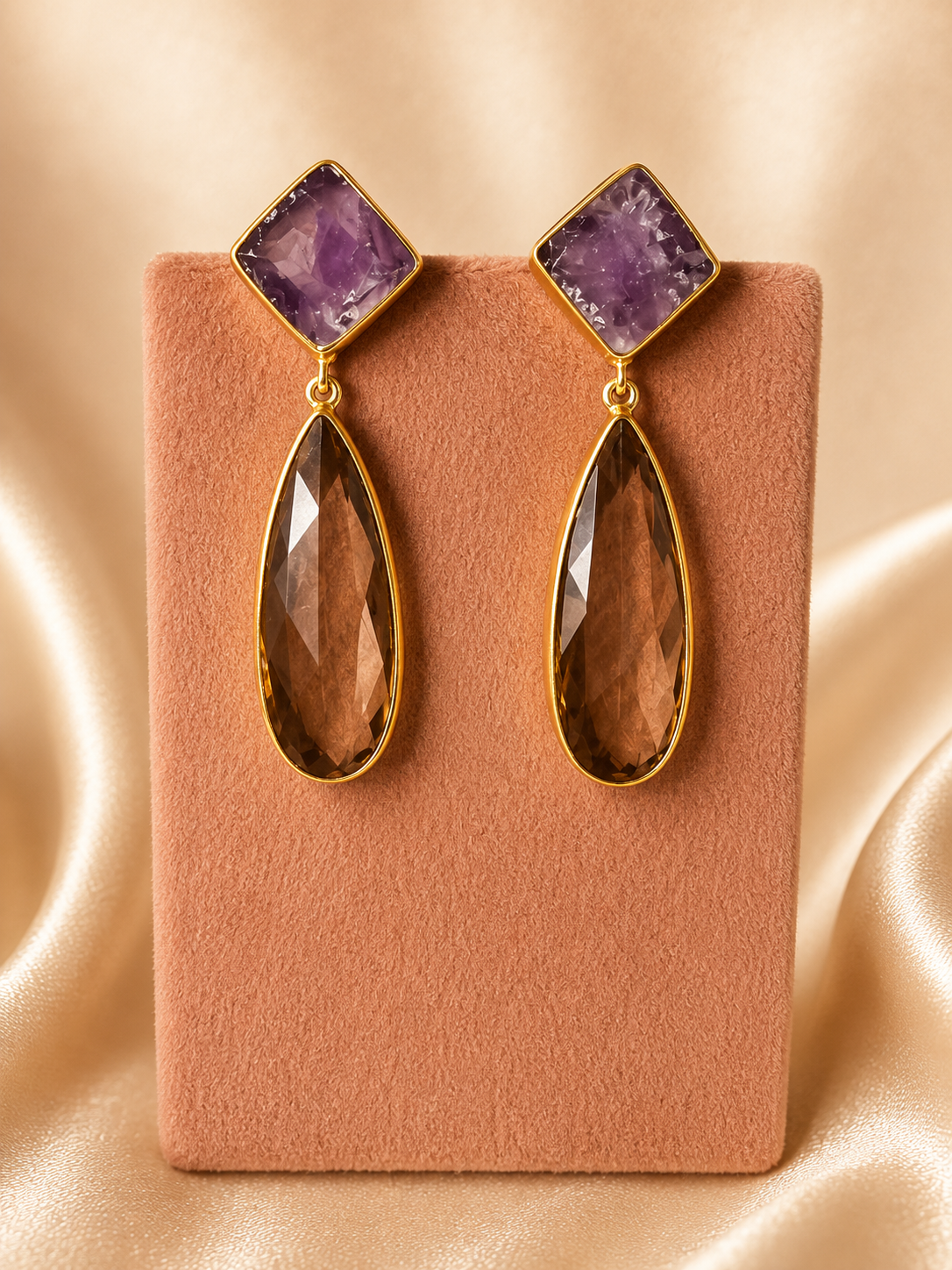 Solenne Amethyst & Smoky Quartz Drop Earrings