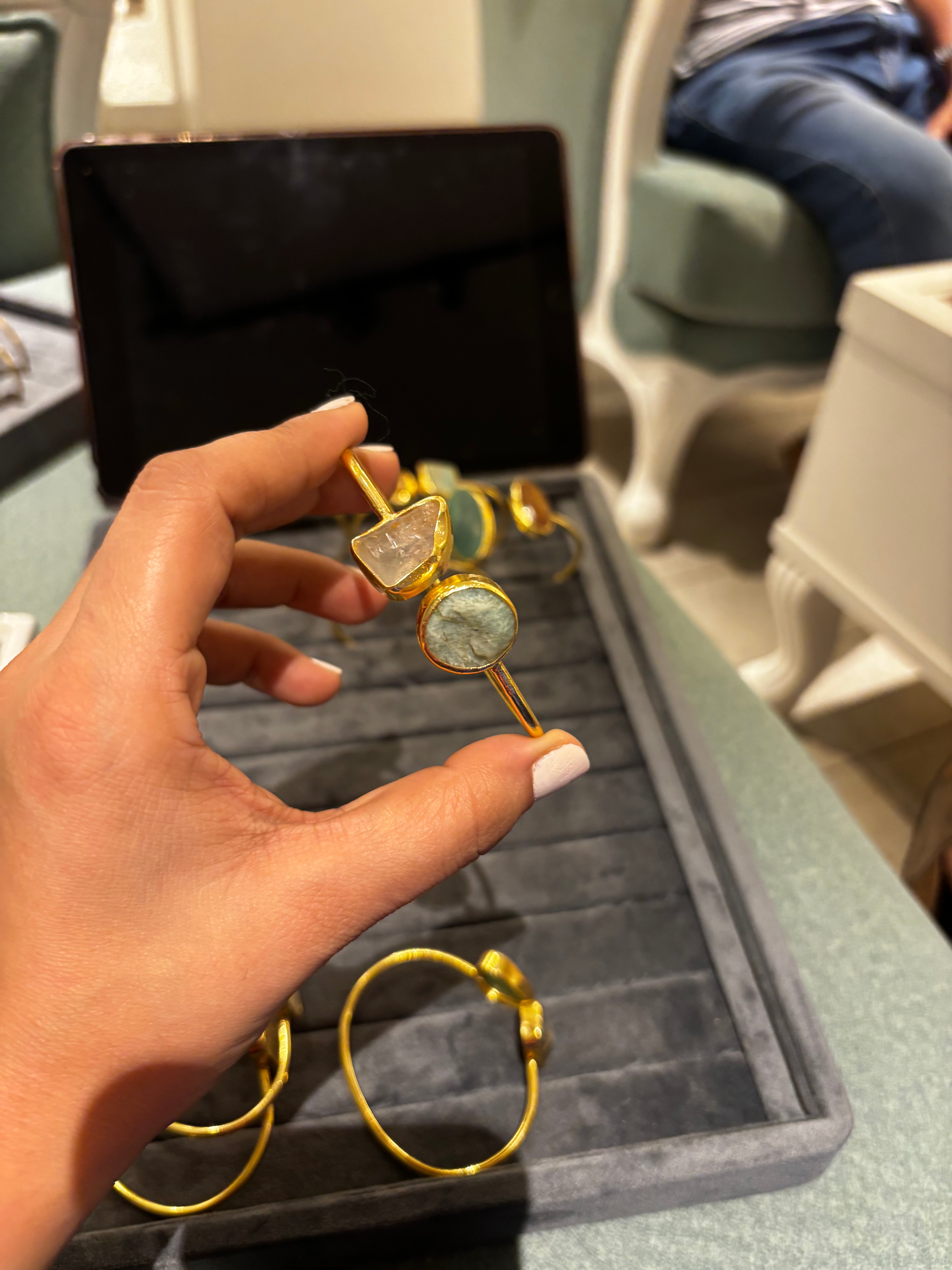 Aurum Natural Gemstone Adjustable Cuff Bracelet