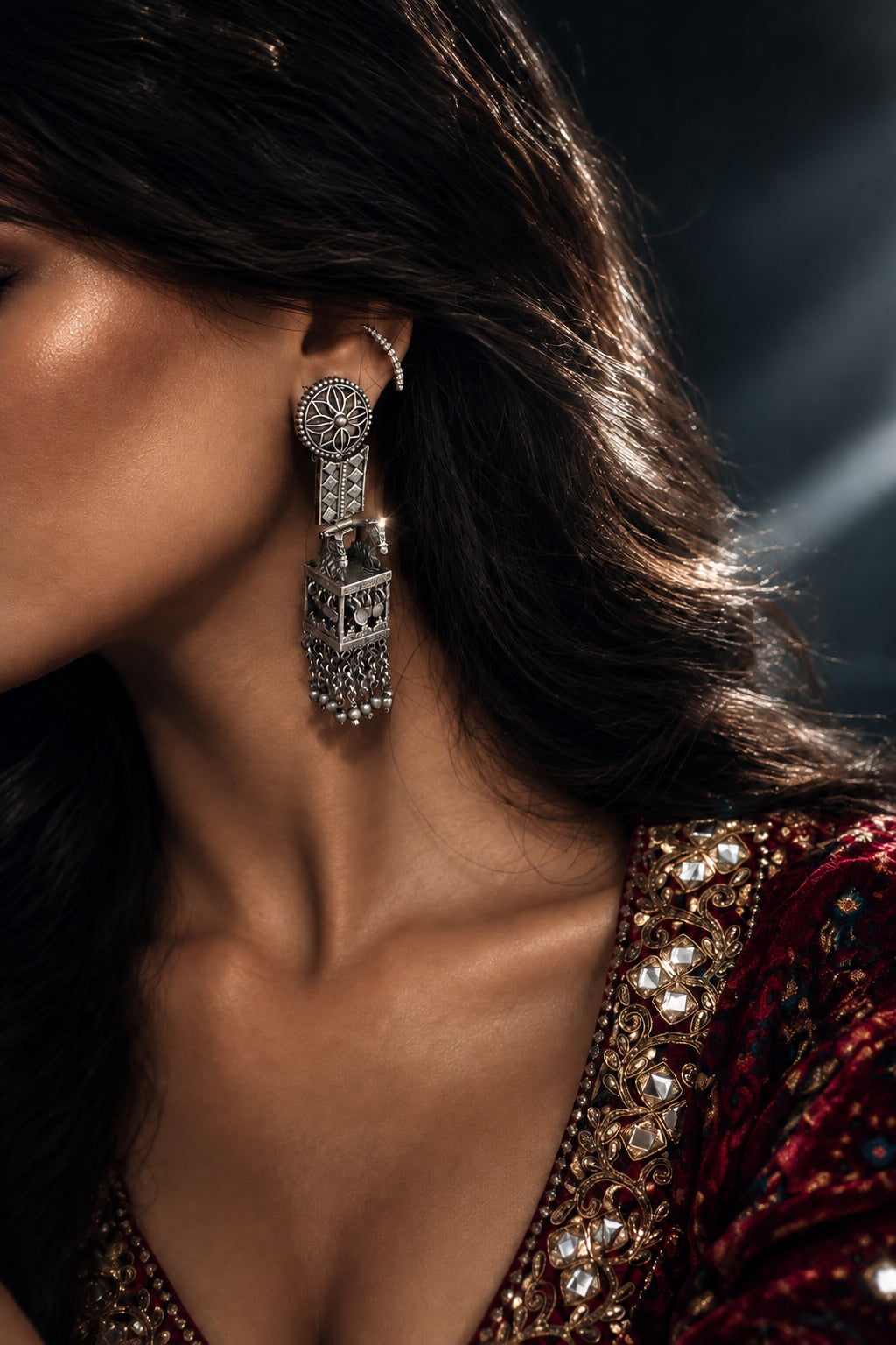 Ashva Oxidised Earrings | Traditional Silver Earrings