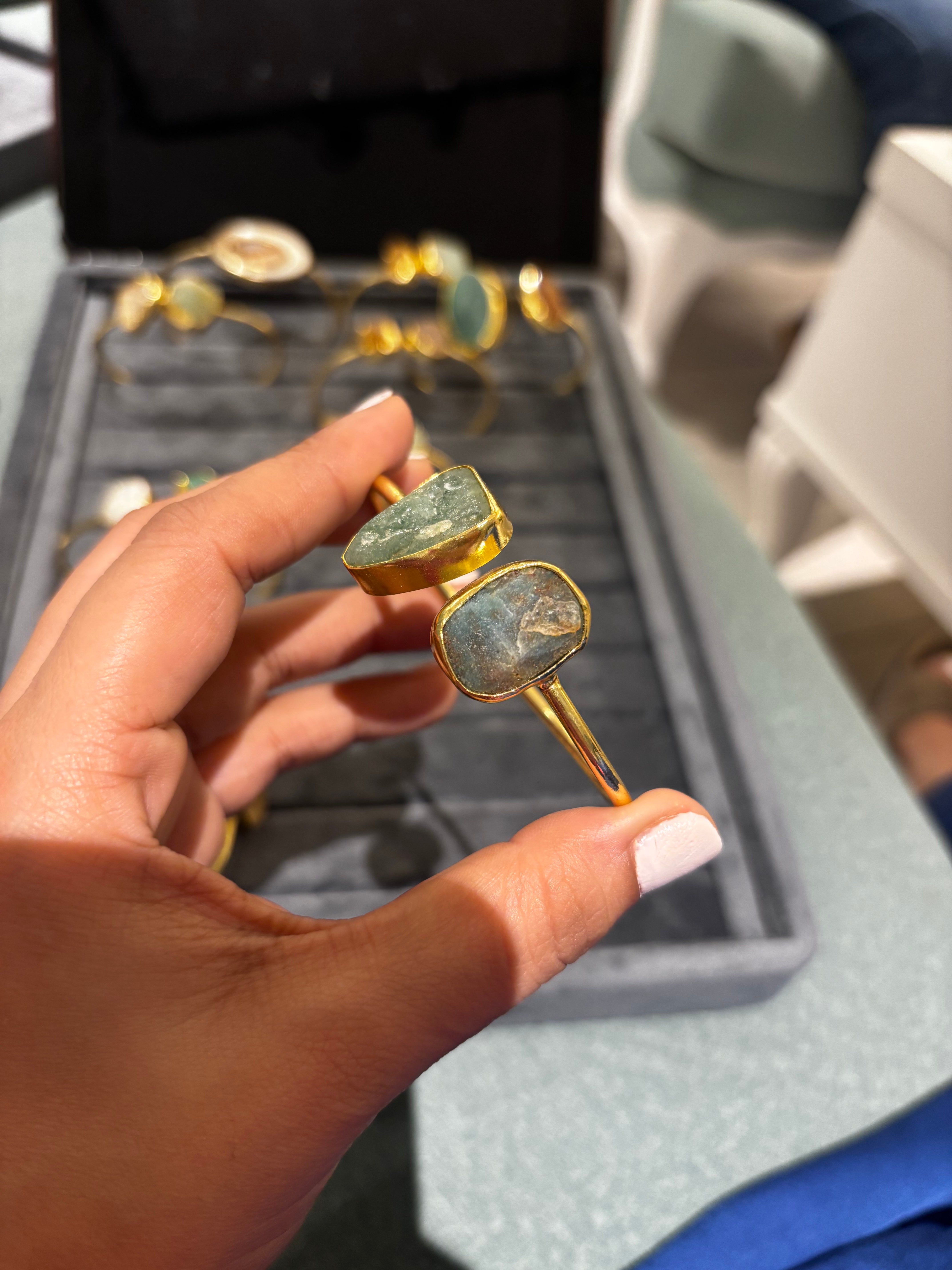Aurum Natural Gemstone Adjustable Cuff Bracelet