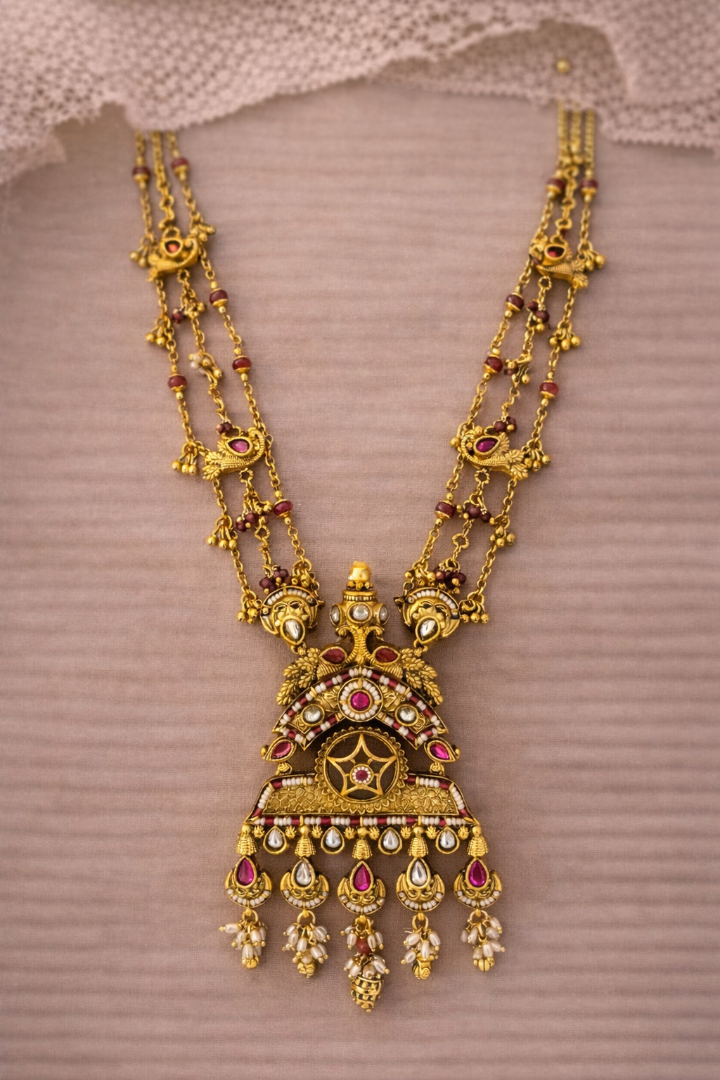 MayurRaj Heritage Haar | Peacock Motif Gold Look‑Alike Long Necklace