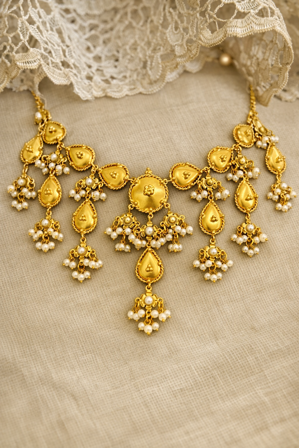 ✨ Sunehri Jaali Filigree Haar Set – Elongated Heritage Necklace