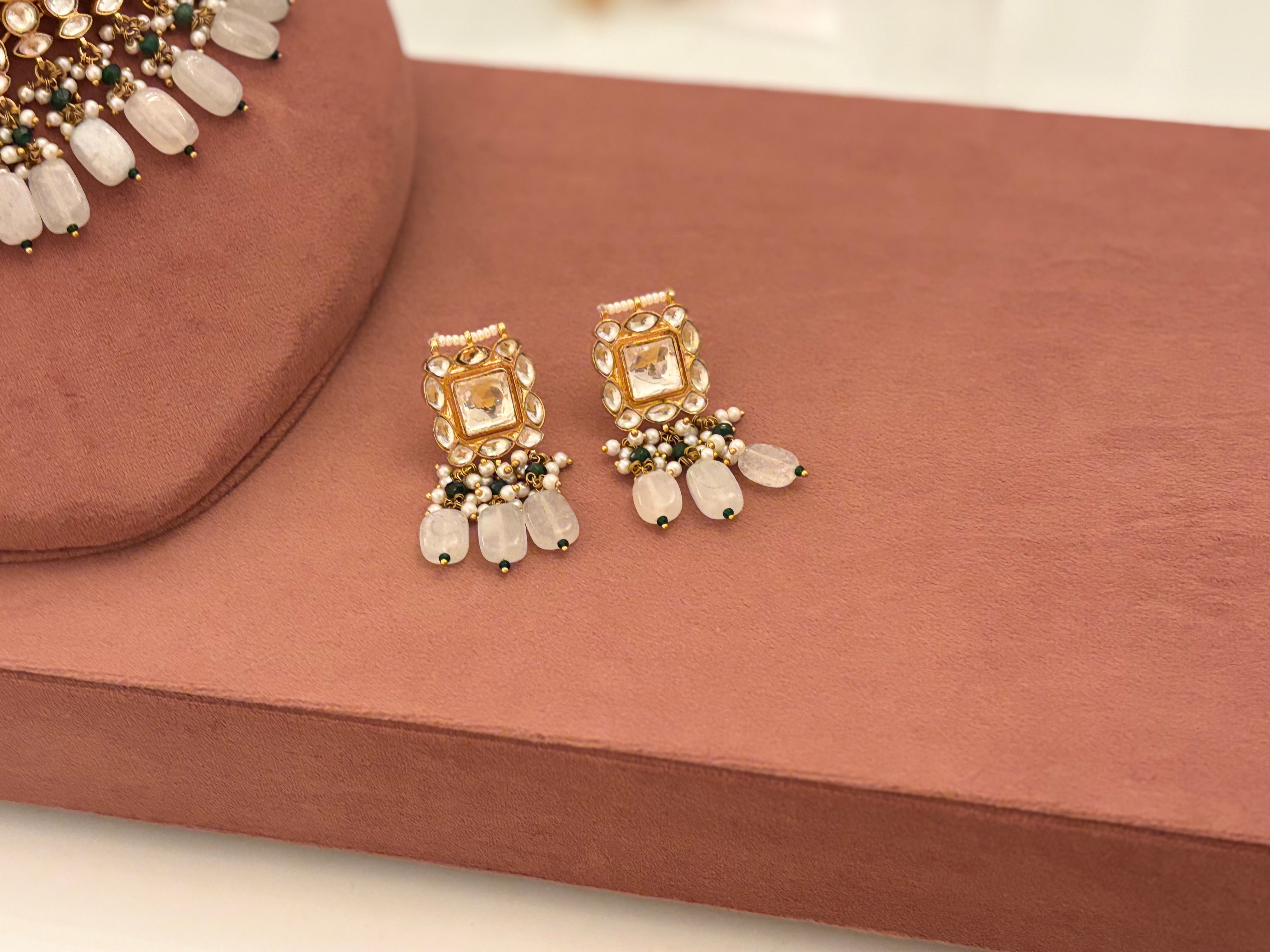 Pachi Kundan Necklace Set with Stud Earrings & Drop Detailing