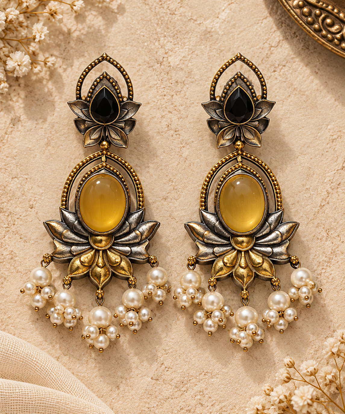 ✨ Rivasha DualAura Earrings – Silver & Gold Tone Statement Jewellery