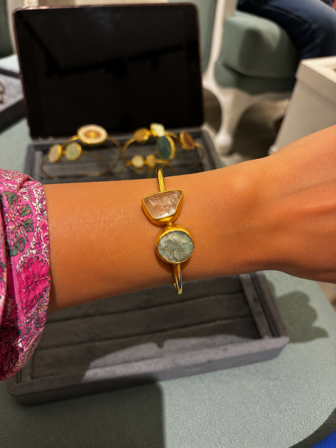 Aurum Natural Gemstone Adjustable Cuff Bracelet